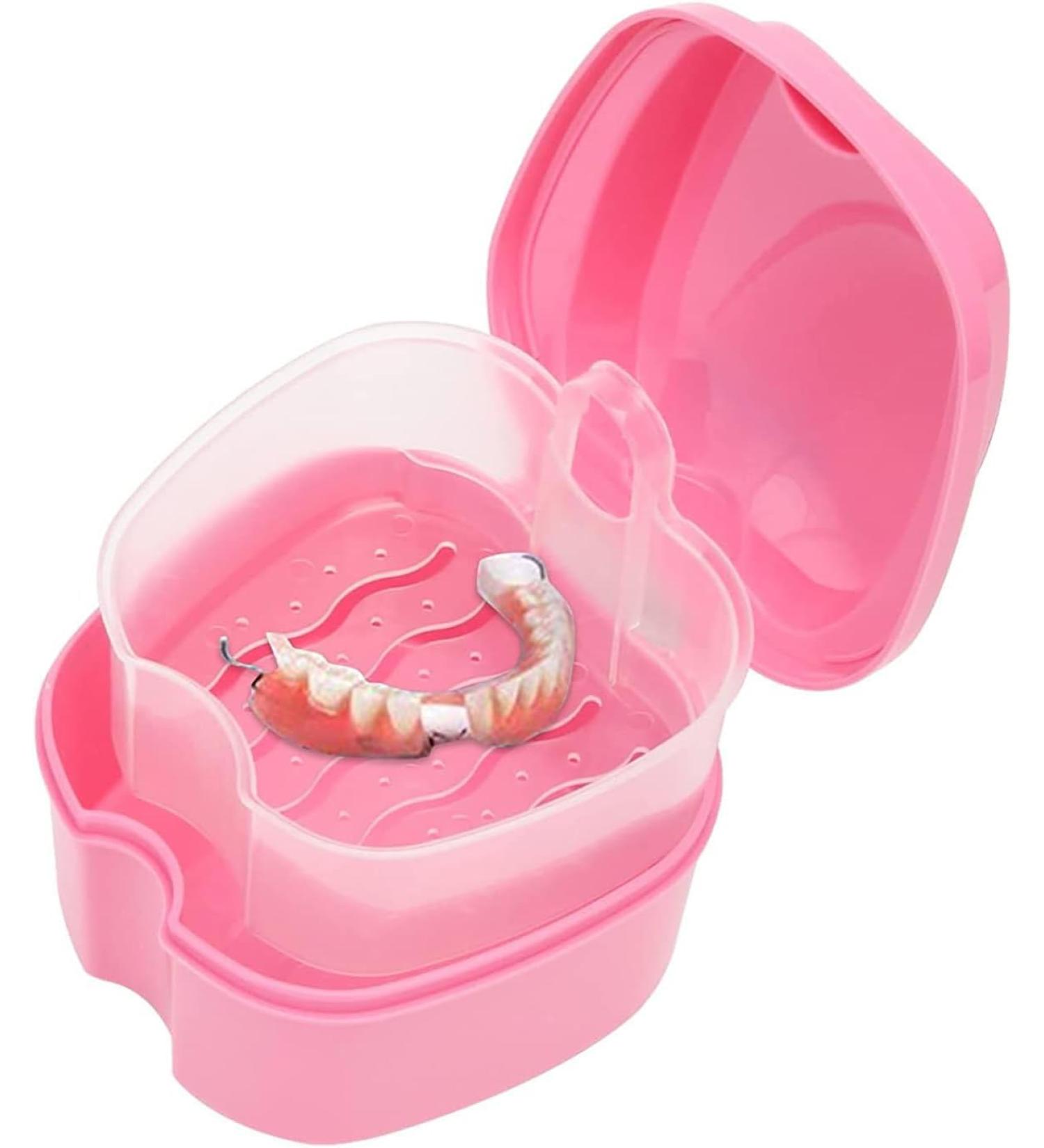 Denture Case Orthodontic Dental Retainer Box False Teeth Storage Container Dentures Container with Filter for Home & Travel Pink - Buy Online on SooperMarket.com