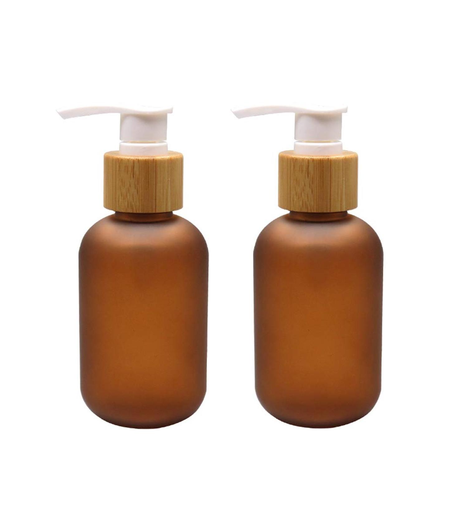 2 Pcs 4oz/120ml Amber Plastic Pump Bottles with Bamboo Pump Dispensers Empty Refillable Lotion Pump Cosmetic Storage Container Jars for Shampoo Shower Gel Toiletries Hair-Conditioner - Buy Online on SooperMarket.com