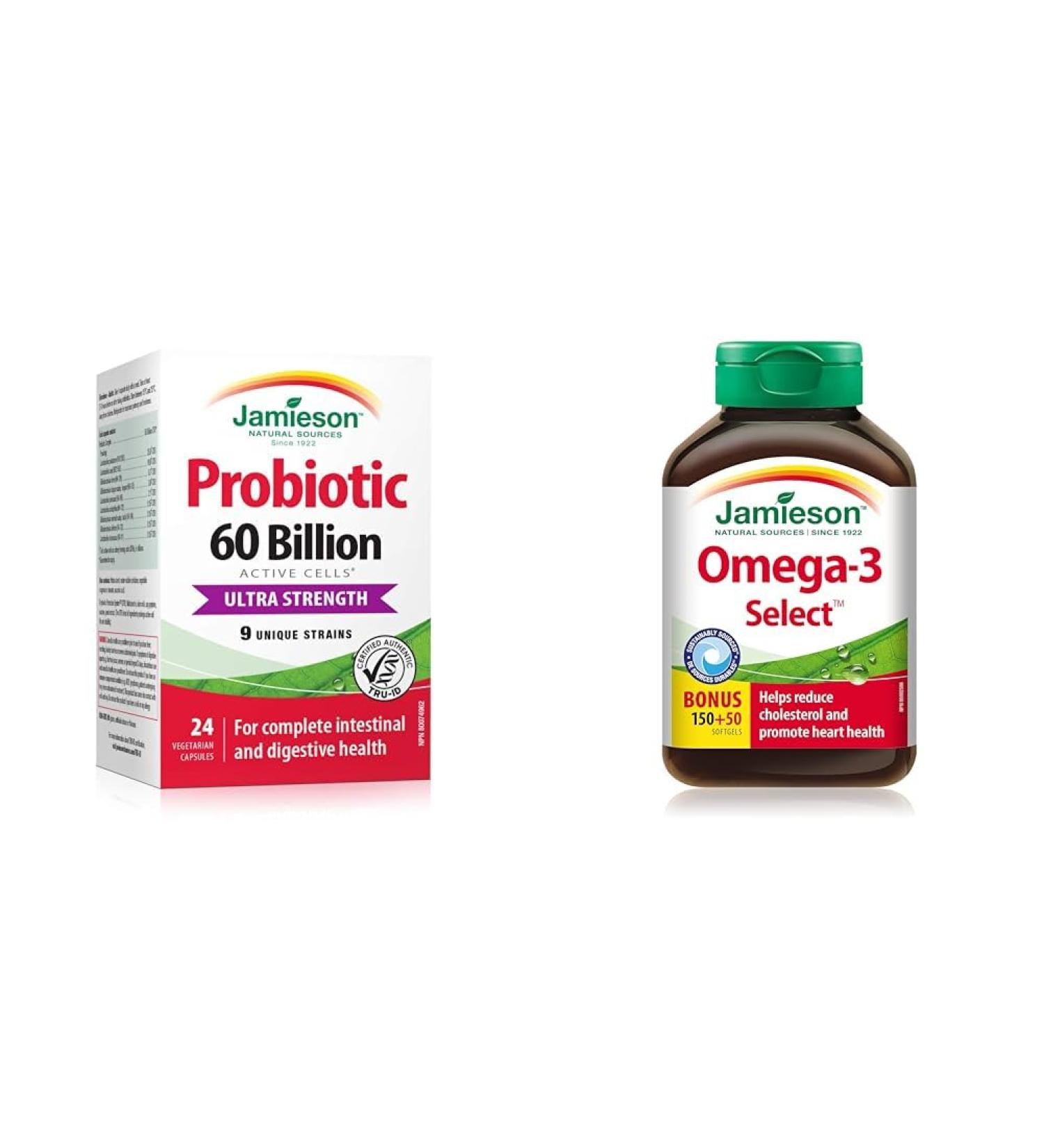 Jamieson Probiotic 60 Billion 24 Capsules & Omega-3 Select 1 000 mg 60 Billion Active Cells SUPPLEMENT + SUPPLEMENT - Buy Online on SooperMarket.com