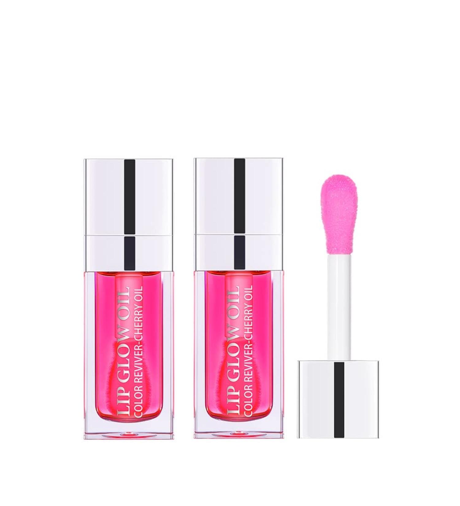JISKG 2 PCS Plumping Lip Oil - Hydrating, Long Lasting, Nourishing Lip Care Oil with Glitter Shine - Raspberry Shade - Buy Online on SooperMarket.com