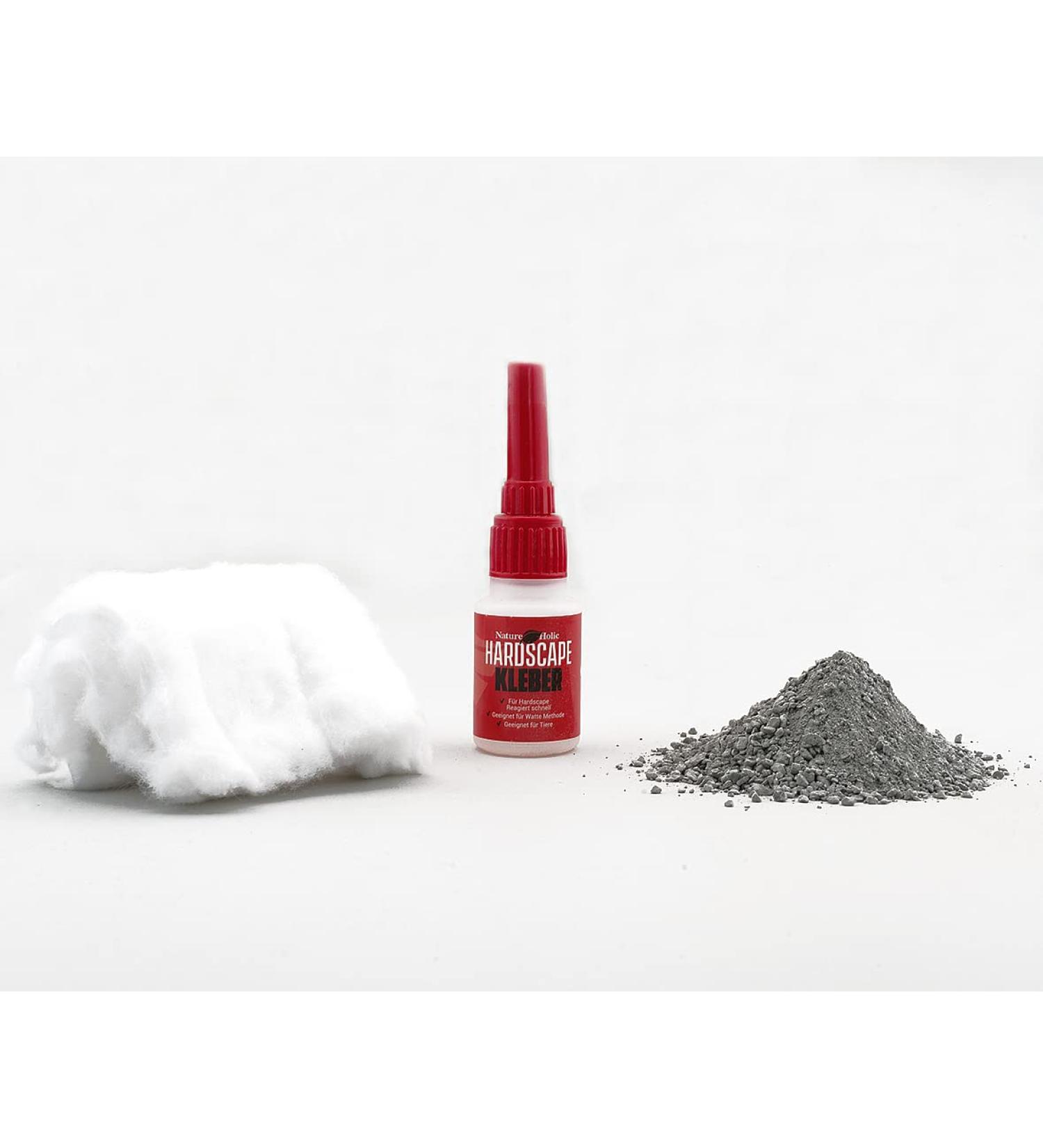 Natureholic - Hardscape Klebeset I practical adhesive set I with aquarium cotton I for gluing stones i gray color I 3 in 1 set i wood