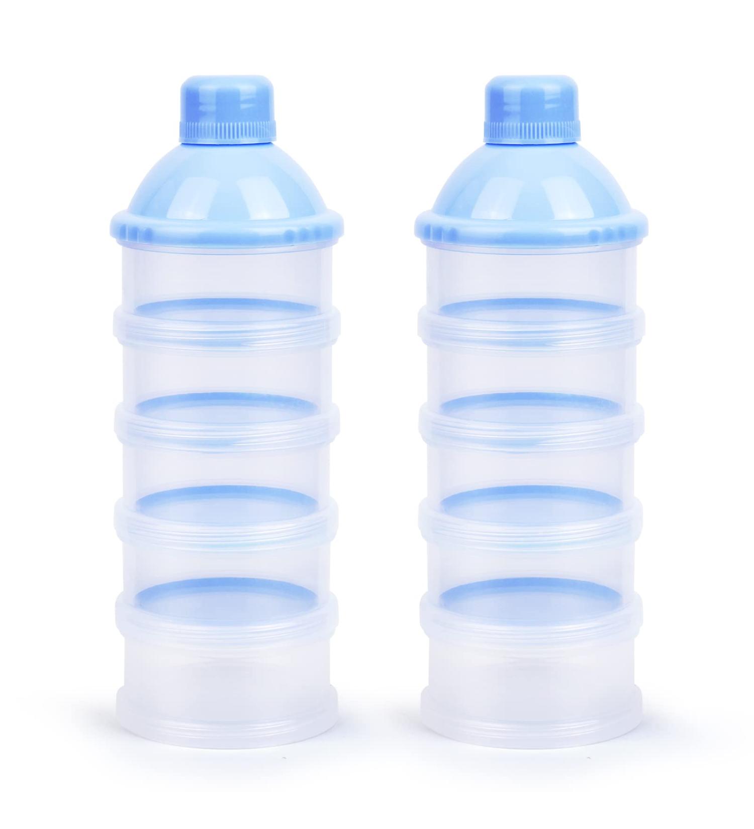 Vicloon Baby Milk Powder Dispenser - 2pcs Portable 5 Layers, 100ml per Layer, Stackable Pots, Blue - Buy Online on SooperMarket.com