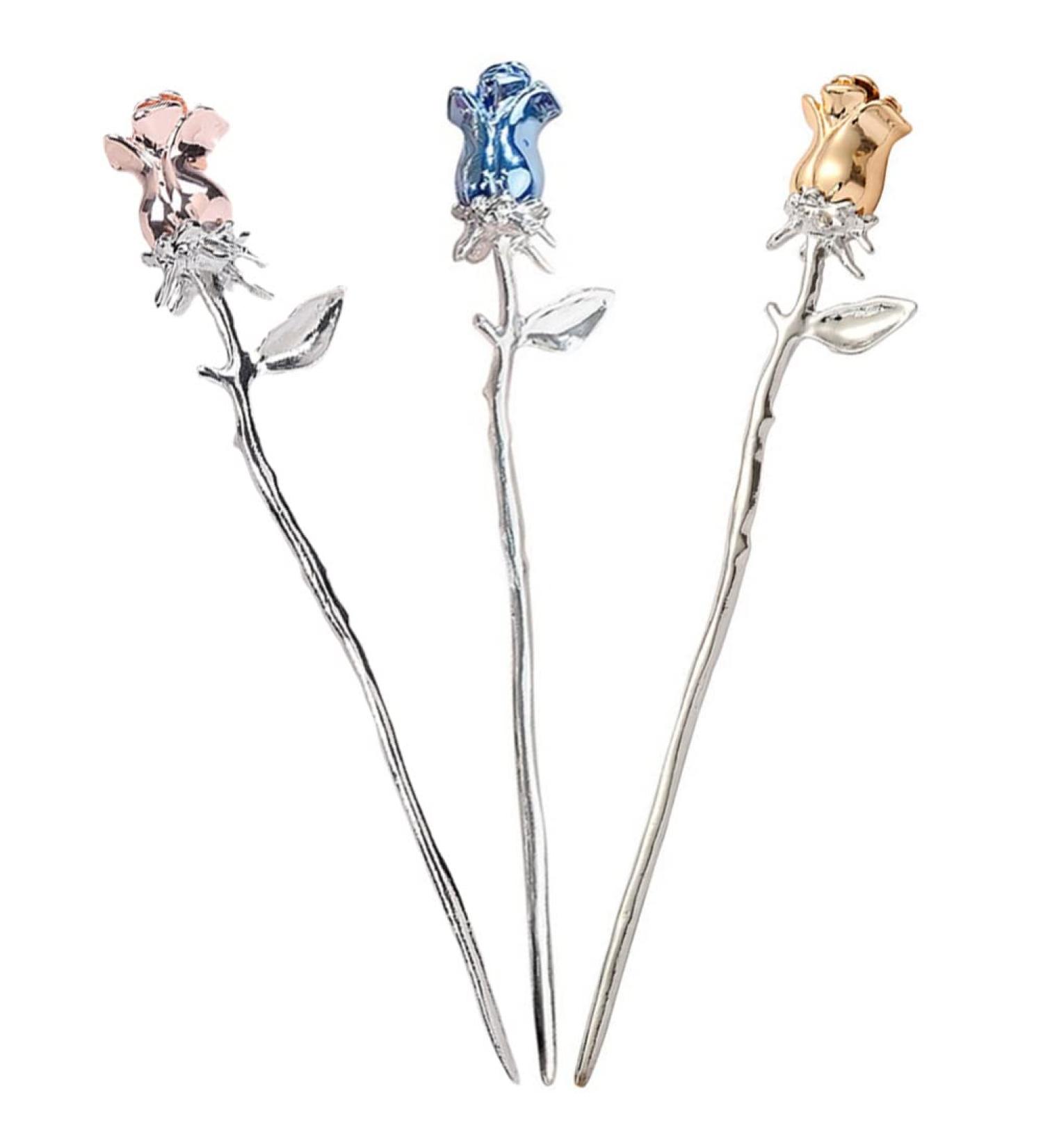 minkissy Metal Chopsticks Metal Chopsticks Rose Metal Hairpin Hanfu Headdress Sticks Bun Hair Pin Chignon Pin Women Girls Hair Accessories 3 Color Hair Accessories Hair Accessories - Buy Online on SooperMarket.com