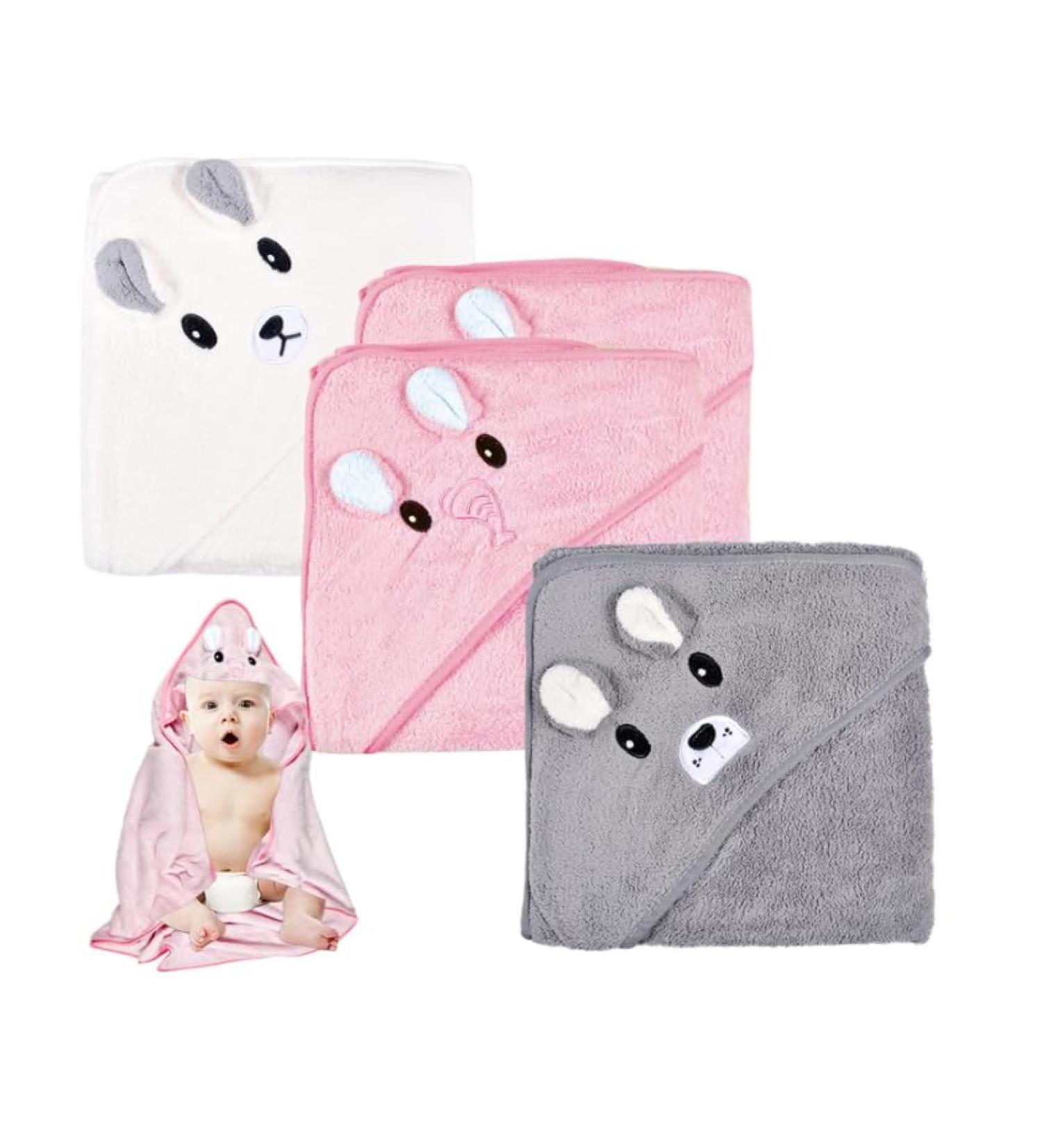 Funmo 3-Pack Hooded Baby Towels | Soft Super Absorbent Bath Towels (80x80 cm) for Ages 0-5 | Cute Patterns & Comfort - Buy Online on SooperMarket.com