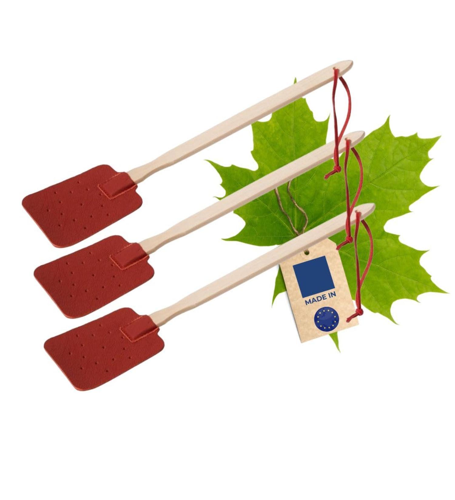 3x Hofmeister Fly Collapsibles - Maple & Leather Mosquito Bats | Shape-Stable Flying Blinds | Insect Catching 46 cm Red/Nature - Buy Online on SooperMarket.com