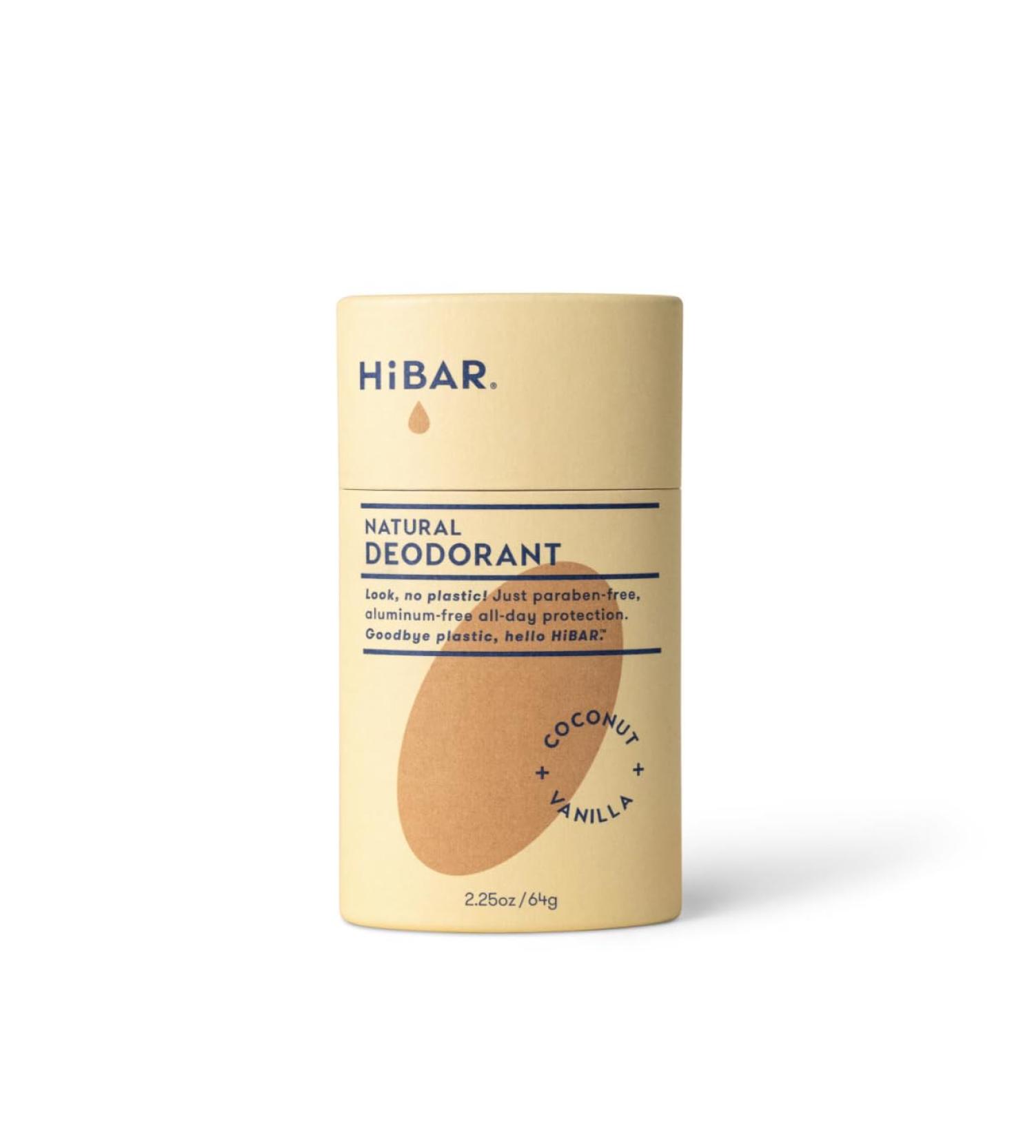 HiBAR - Coconut & Vanilla Plastic Free Deodorant - Natural Deodorant - All-Day Protection - With Sunflower Seed Wax Rice Bran & Shea Butter - Plastic Paraben & Aluminum-Free - Vegan - 1 Pack