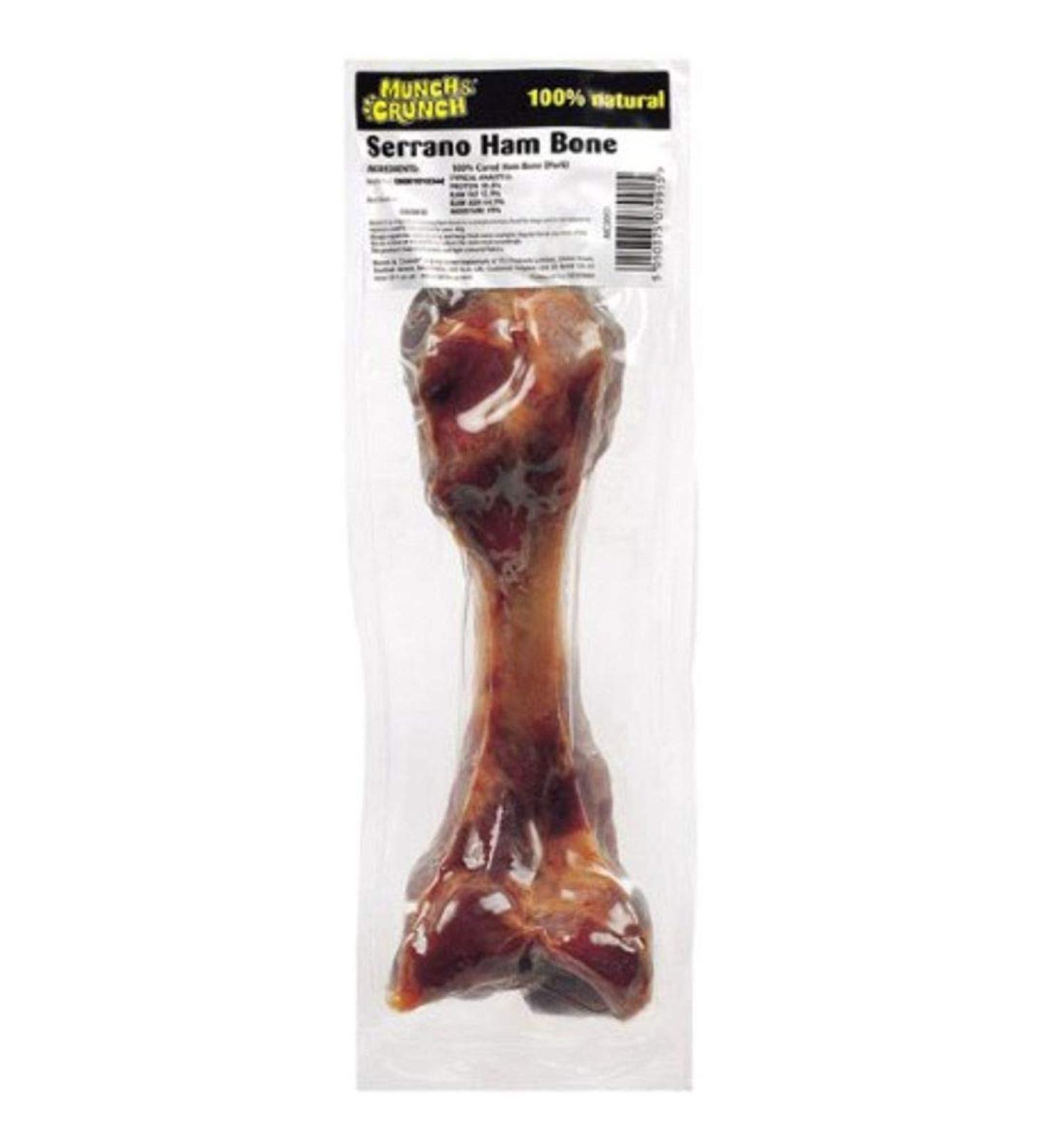 12 Munch Crunch Serrano Ham Bone 100% Natural Cured Dog Bone Protein Treat Snack