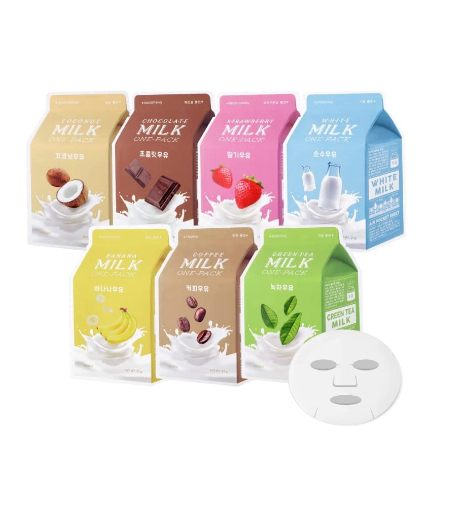 A'pieu Milk Sheet Mask Variety Pack - Hydrating and Brightening Korean Skincare for Normal to Dry Skin - Buy Online on SooperMarket.com