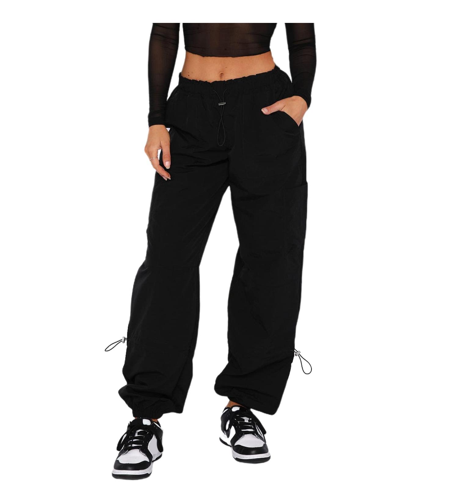 Women's Low Waist Cargo Pants - Harajuku Vintage Y2K Baggy Jogger in Black - Medium - Buy Online on SooperMarket.com