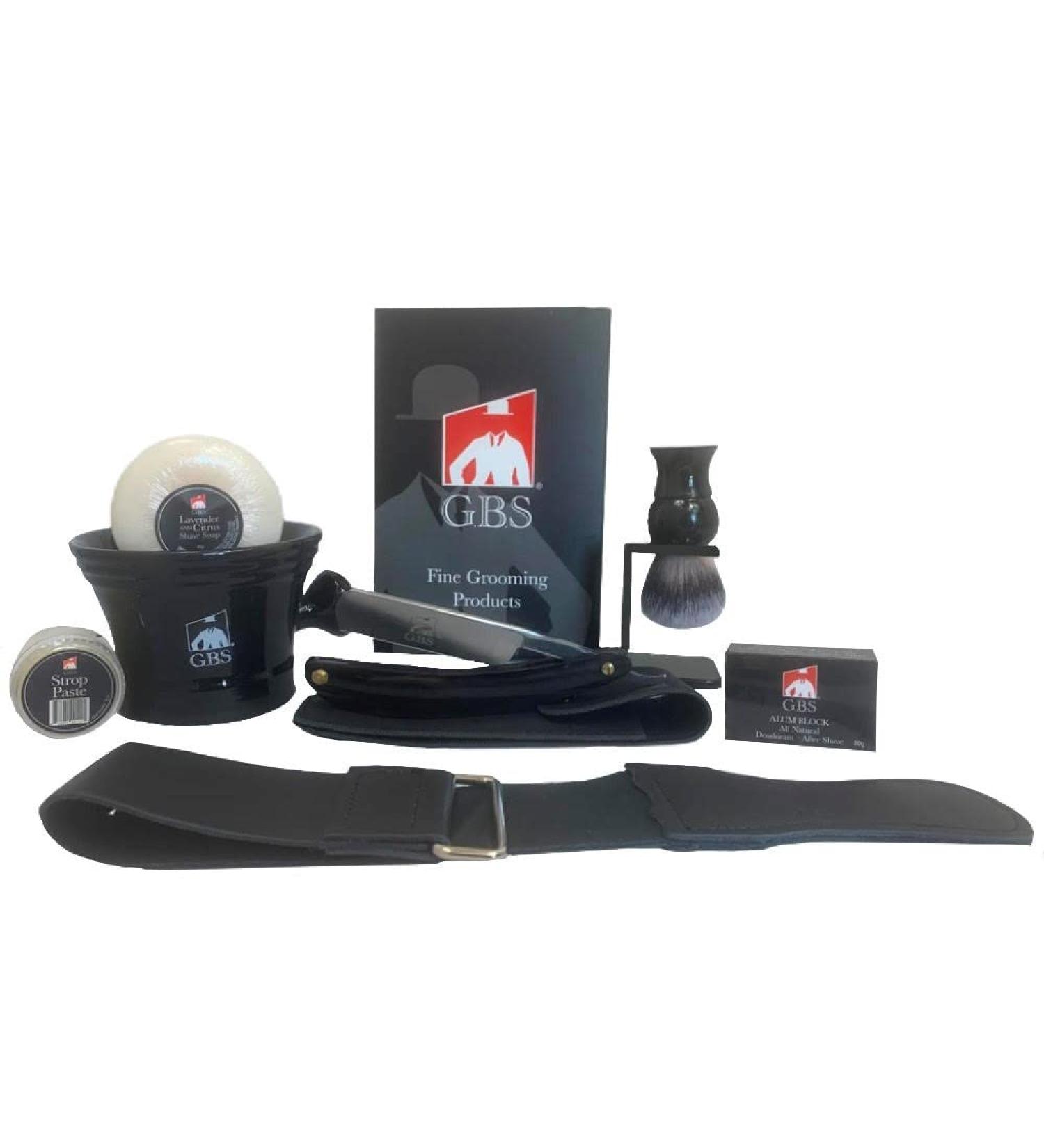 G.B.S Straight Razor Wet Shaving Kit | Classic Shave Grooming Gift Set for Men - Includes Razor Brush Soap & More - Buy Online on SooperMarket.com