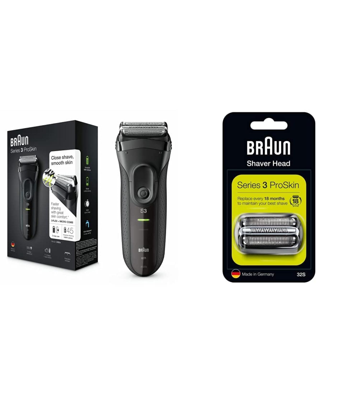 Buy Braun Series 3 Proskin Electric Shaver 3020s for Men | Precision Trimmer & Replacement Shear 32S - International Shipping Available - Buy Online on SooperMarket.com