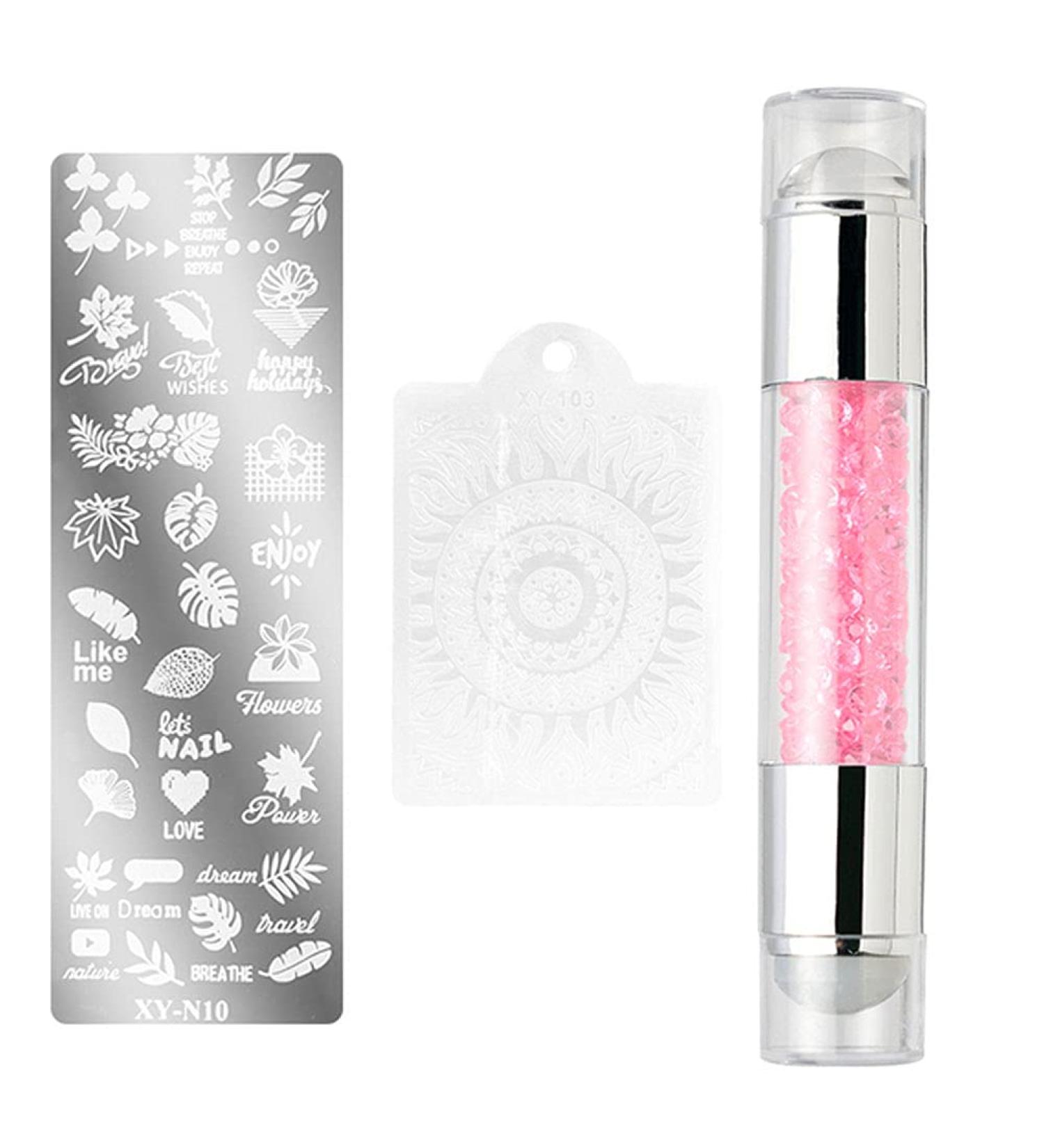Nail Art Stamping Tool Kit Nail Stamping Plates Nail Art Stamper included Double Head Polish Print Template Silicone Stampers For Beauty Nail Art DIY- Nails Seal Mold Nail Stamp Plate Pink 03 pink - Buy Online on SooperMarket.com