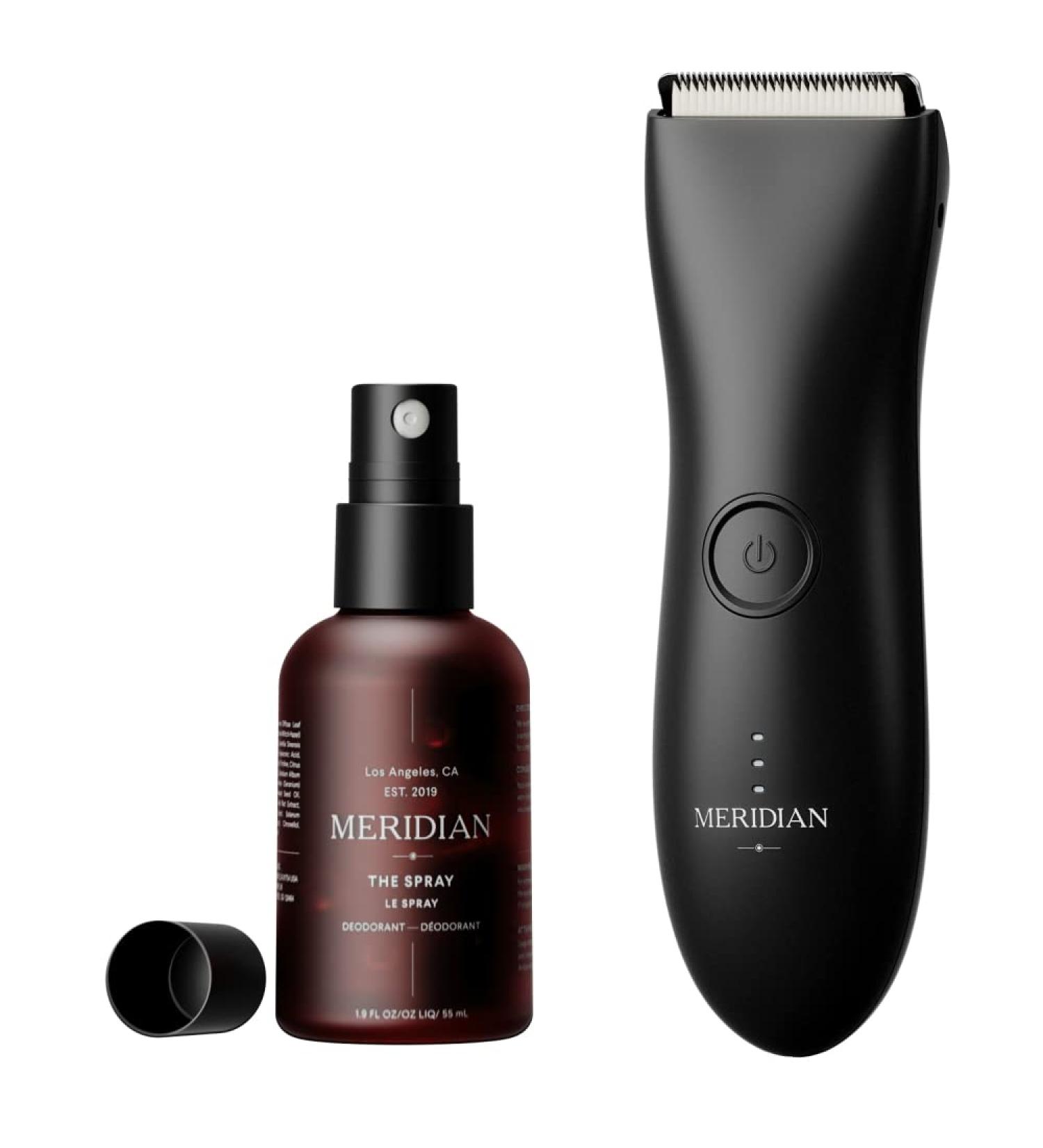 Meridian's Men's Waterproof Electric Below-The-Belt Trimmer Set with Spray (50mL) - Ceramic Blades, Sensitive Shave Tech (Onyx) - Buy Online on SooperMarket.com
