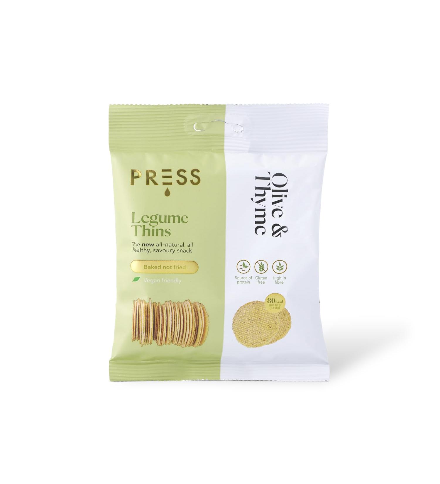 Press Healthfoods Legume Thins 9 x 20g Olive & Thyme Vegetable Crisps - Vegan, Gluten-Free, High Protein Snack - Buy Online on SooperMarket.com