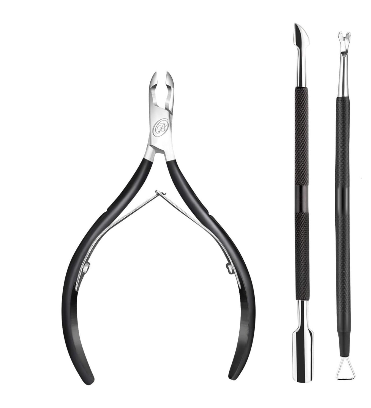 Professional Cuticle Nipper & Pusher - Stainless Steel Cuticle Remover Tool for Manicure & Pedicure (Black) - International Shipping Available - Buy Online on SooperMarket.com