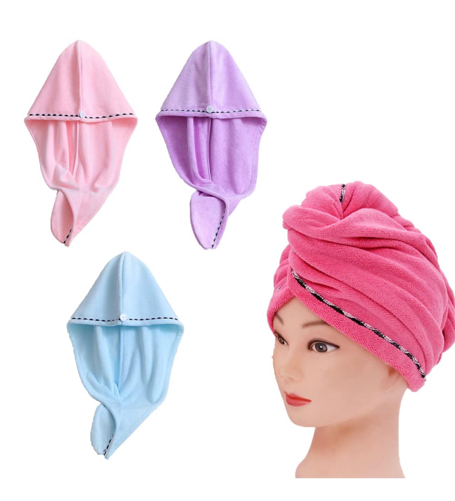 Anller 3-Pack Microfiber Hair Crop & Drying Cloth Set - Bath Cap & Shower Headscarf for Long Thick Hair - Buy Online on SooperMarket.com