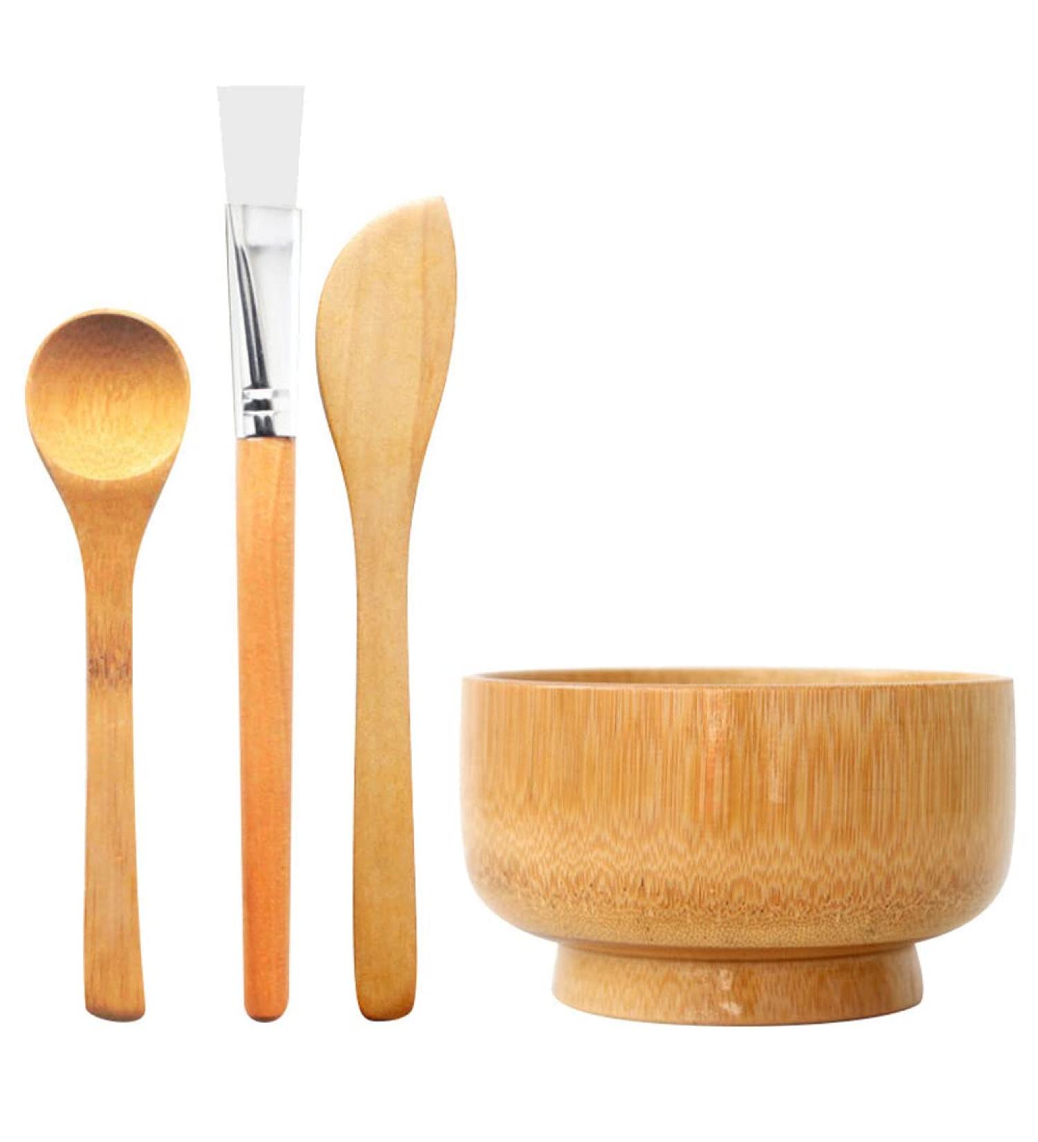 Shop Eco-Friendly Bamboo Mask Mixing Bowl Set with Spoon & Spatula for DIY Skin Care | Ideal for Home & Salon Use - Buy Online on SooperMarket.com