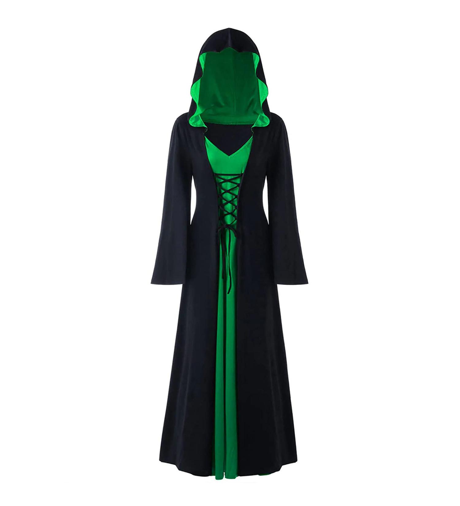Bilqis Plus Size Green Gothic Medieval Witch Costume with Strappy Cloak Hoodies - XXL - Buy Online on SooperMarket.com