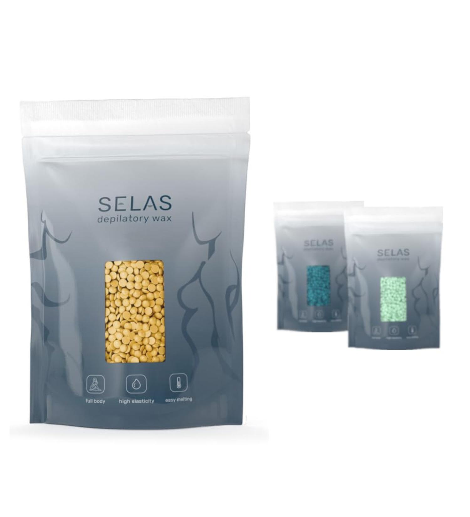 Depilatory wax in pearls Gold 1kg SELAS. Hair removal without bands for all areas and skin types especially sensitive skin. - Buy Online on SooperMarket.com