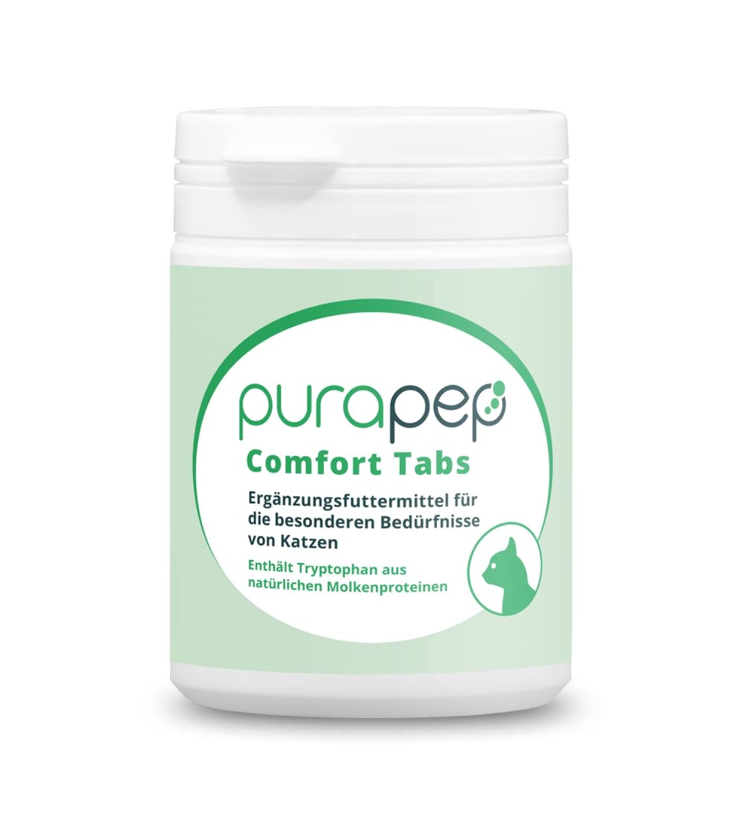 Purapep Comfort Cat Tabs - Natural Sedative with Tryptophan Calcium & B Vitamins for Stress Relief | 120g - Delicious Poultry Flavor - Buy Online on SooperMarket.com