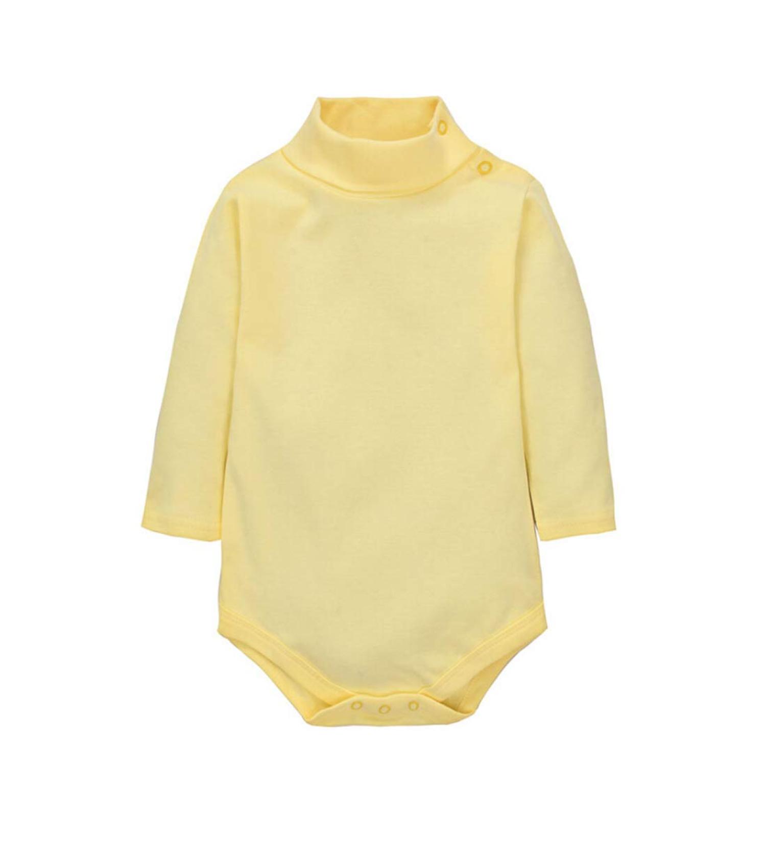 CuteOn Baby Boys Girls Solid Color Basic Turtleneck Cotton Bodysuit Jumpsuit Light Yellow 12 Months 12 Months Light Yellow