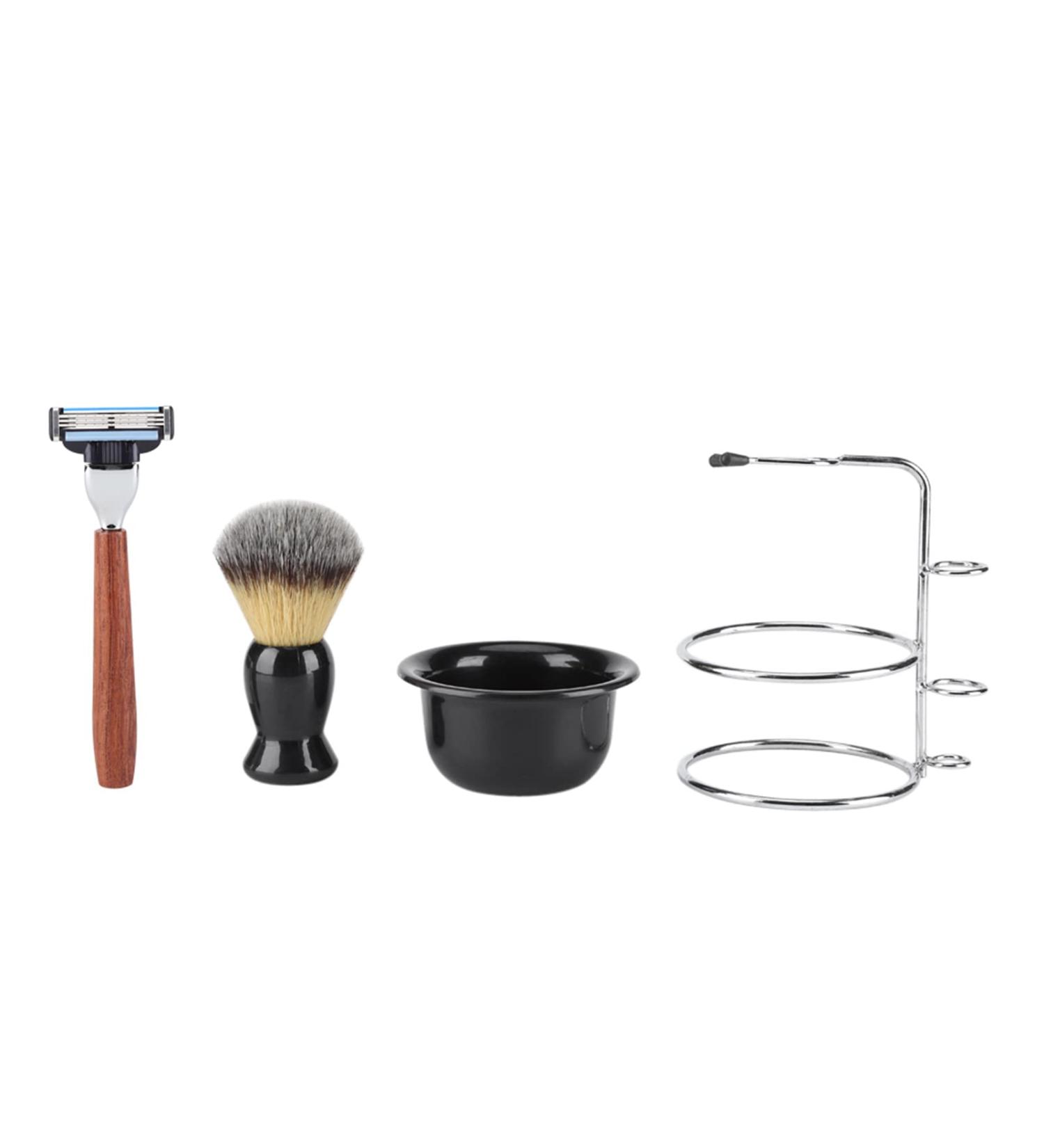 Akozon 4-in-1 Professional Men's Shaving Set - Premium Stainless Steel Kit with Stand Soap Holder & Brush Bowl - Perfect Gift for Grooming - Buy Online on SooperMarket.com