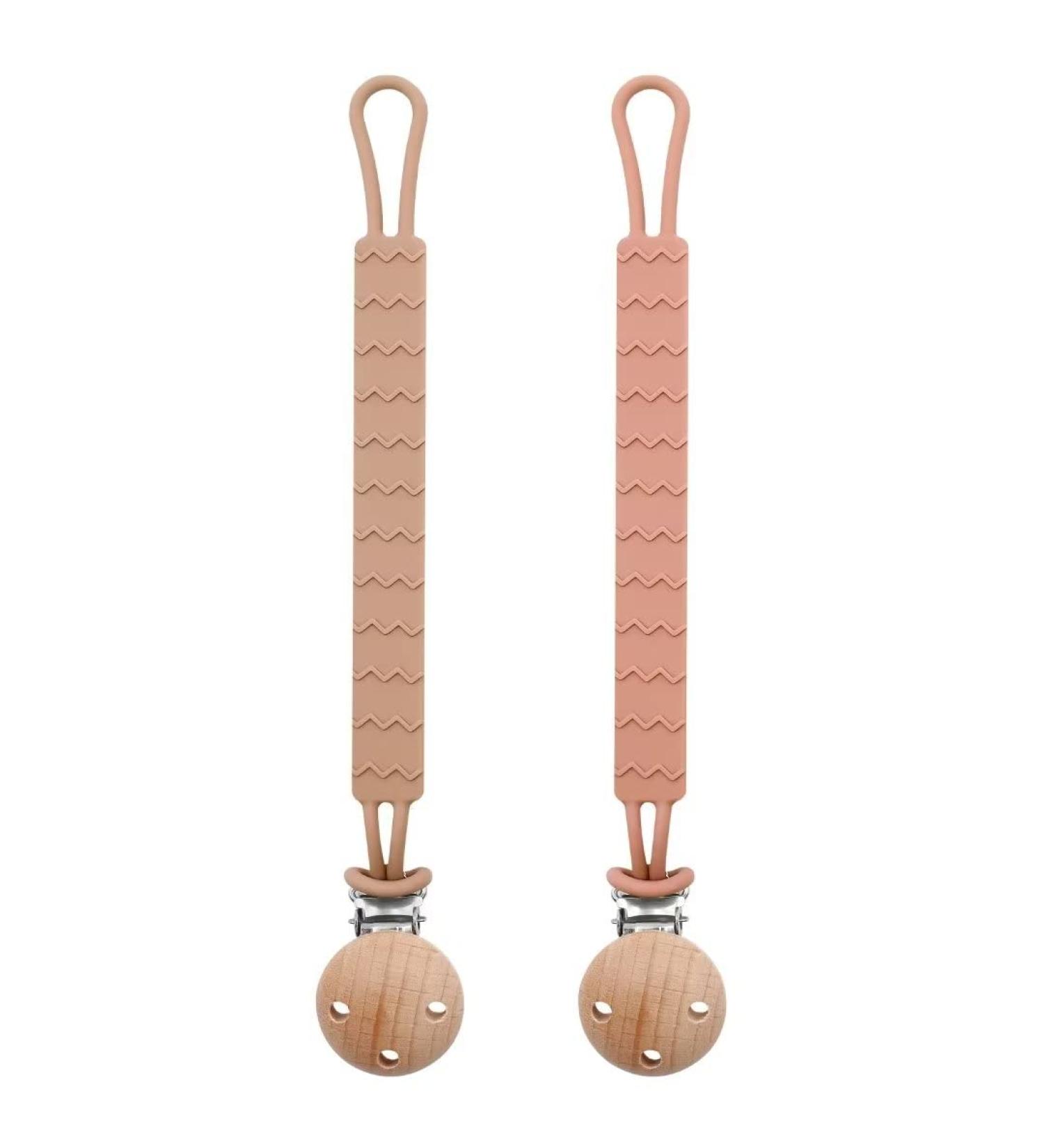 Silquet Silicone Pacifier Chain 2-Pack | Soft Durable Clips for Boys & Girls | Apricot & Camera Designs - Buy Online on SooperMarket.com
