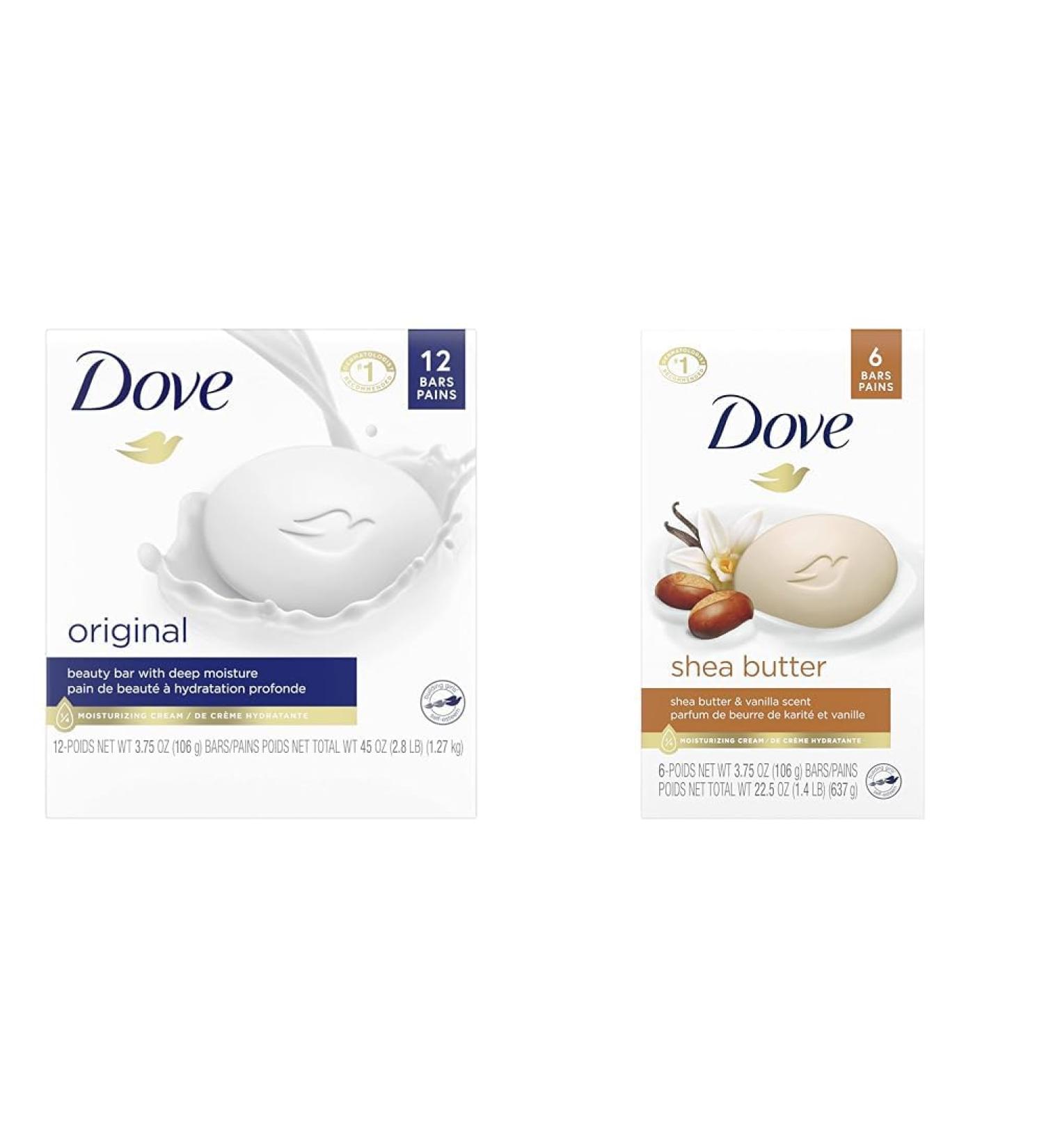 Dove Original Beauty Bar + Dove Shea Butter Beauty Bar Bundle (18 bars) 106 g (Pack of 12) Beauty Bar + Beauty Bar+ Beauty Bar - Buy Online on SooperMarket.com