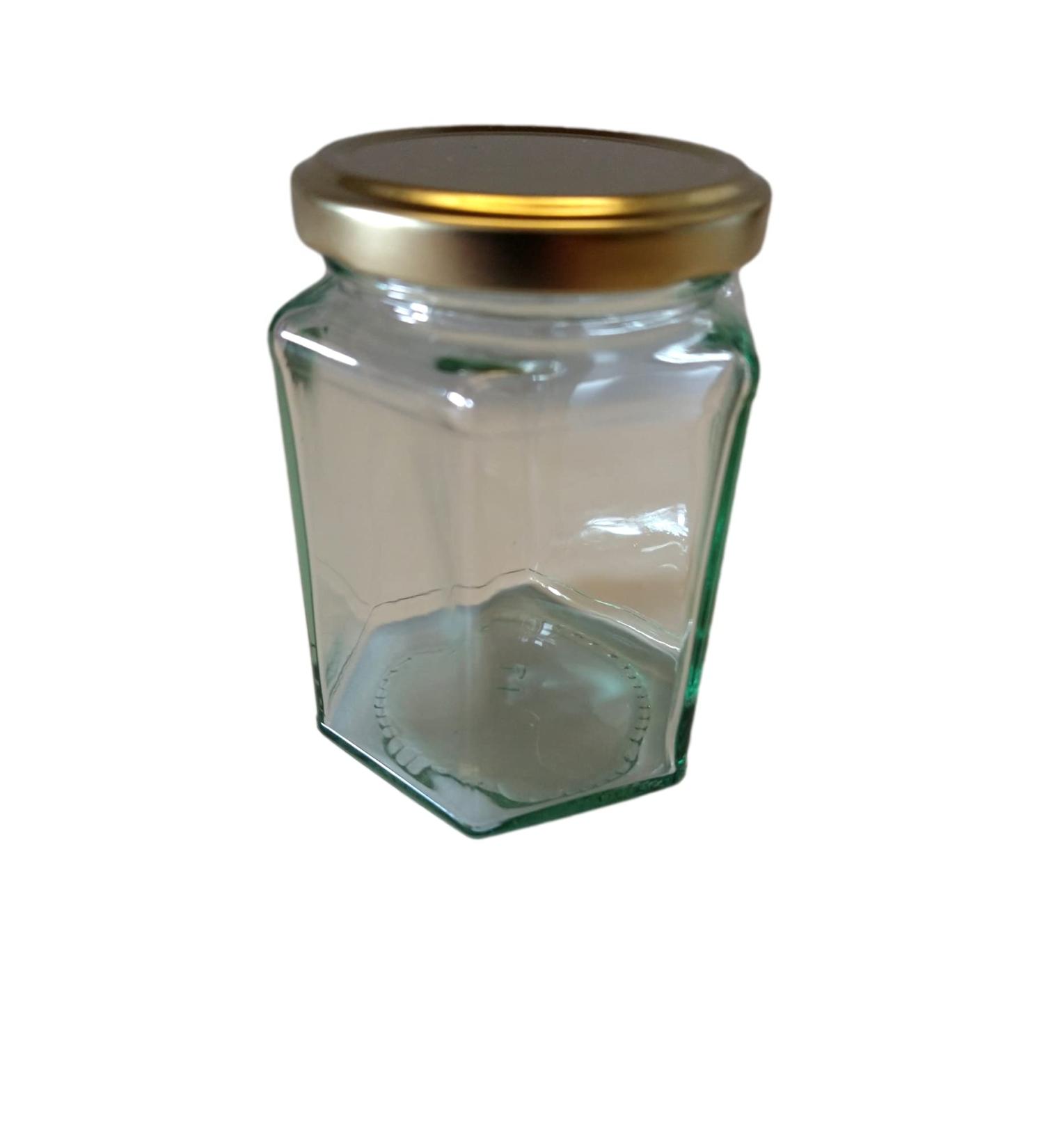 Glass Hexagonal Jars 8oz (190ml) With Gold Lids - Pack Of 41 - Made in the UK - Buy Online on SooperMarket.com
