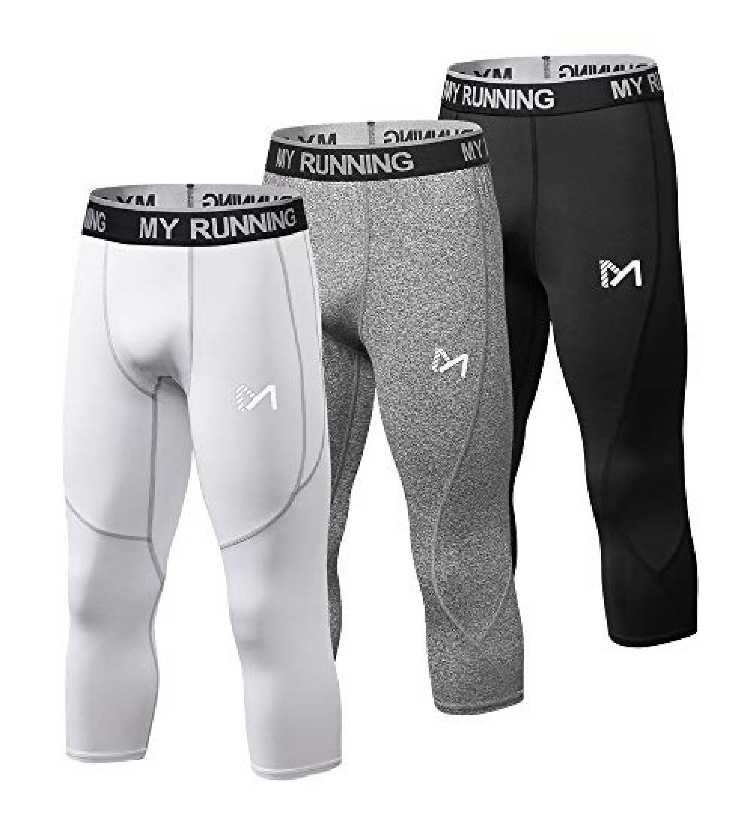 MEETYOO Men's 3/4 Compression Pants Large 3 Pack - Comfortable and Durable Performance Wear - Buy Online on SooperMarket.com