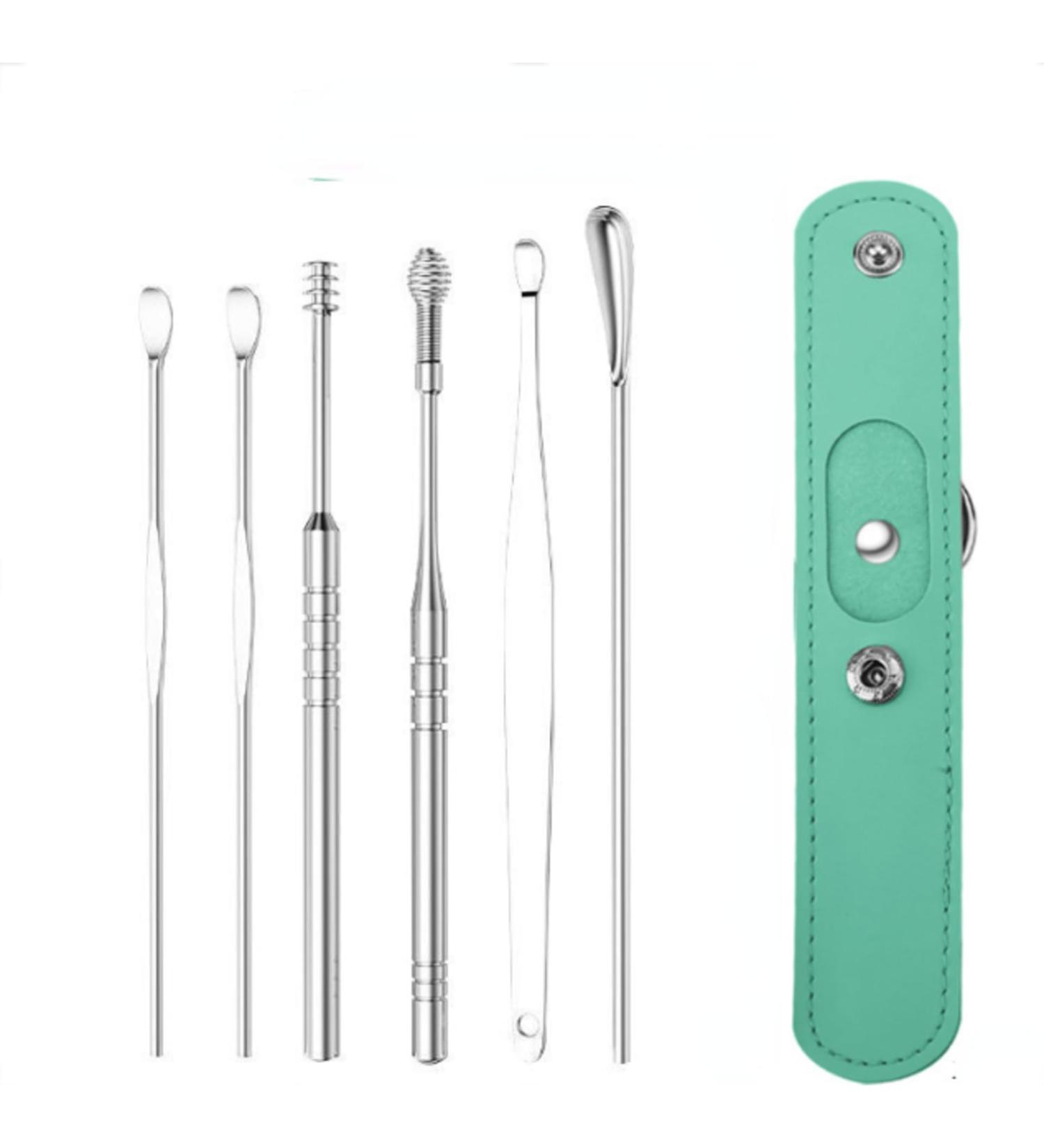 ZELLYA 6-Piece Earpick Set for Adult Home Use | Portable Keychain Spiral Ear Picking Tools - Green - Buy Online on SooperMarket.com