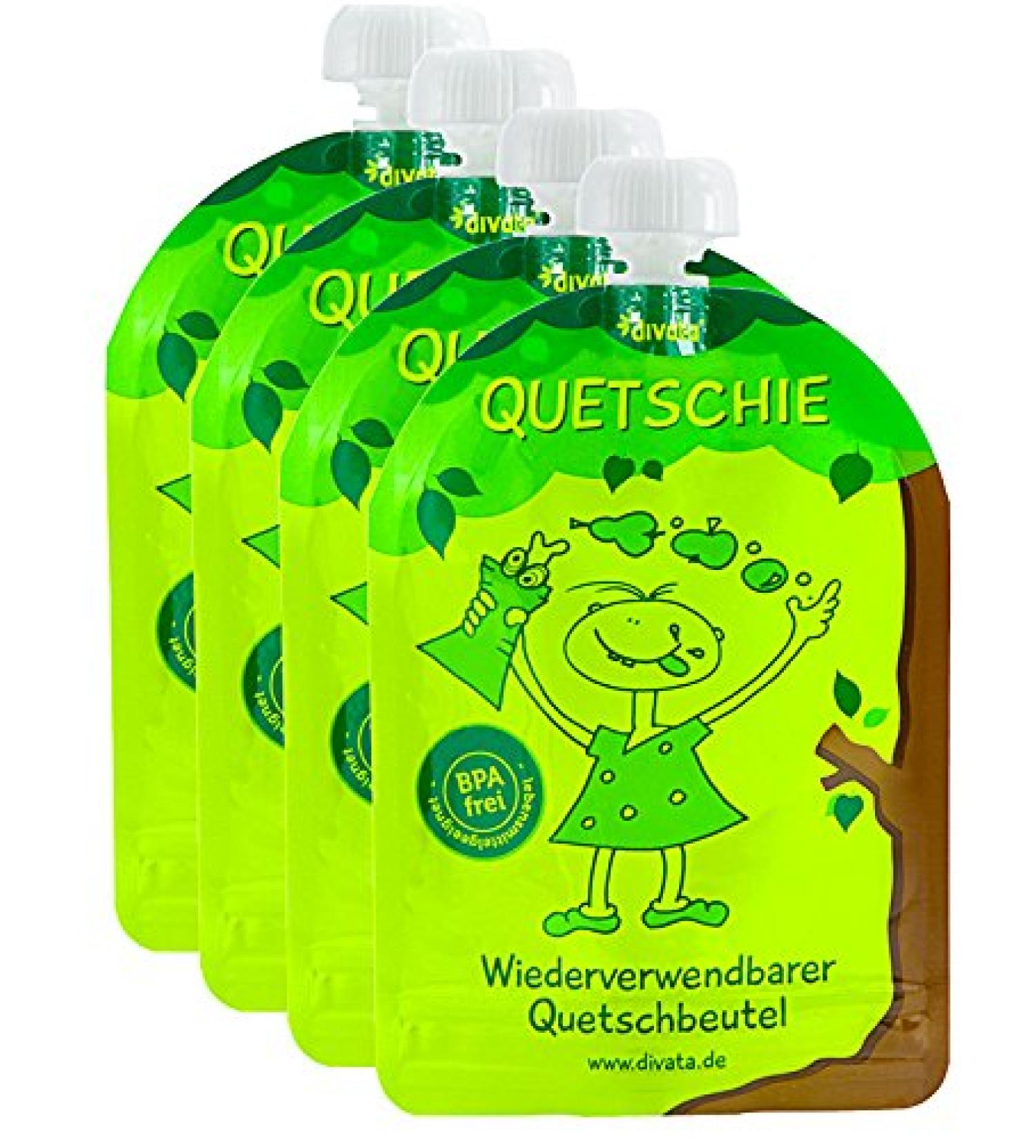 Divata Quetschies 170ml - 4 Set Reusable Squeeze Bags for Baby Food Yogurt & Smoothies | Eco-Friendly Storage Solution - Buy Online on SooperMarket.com
