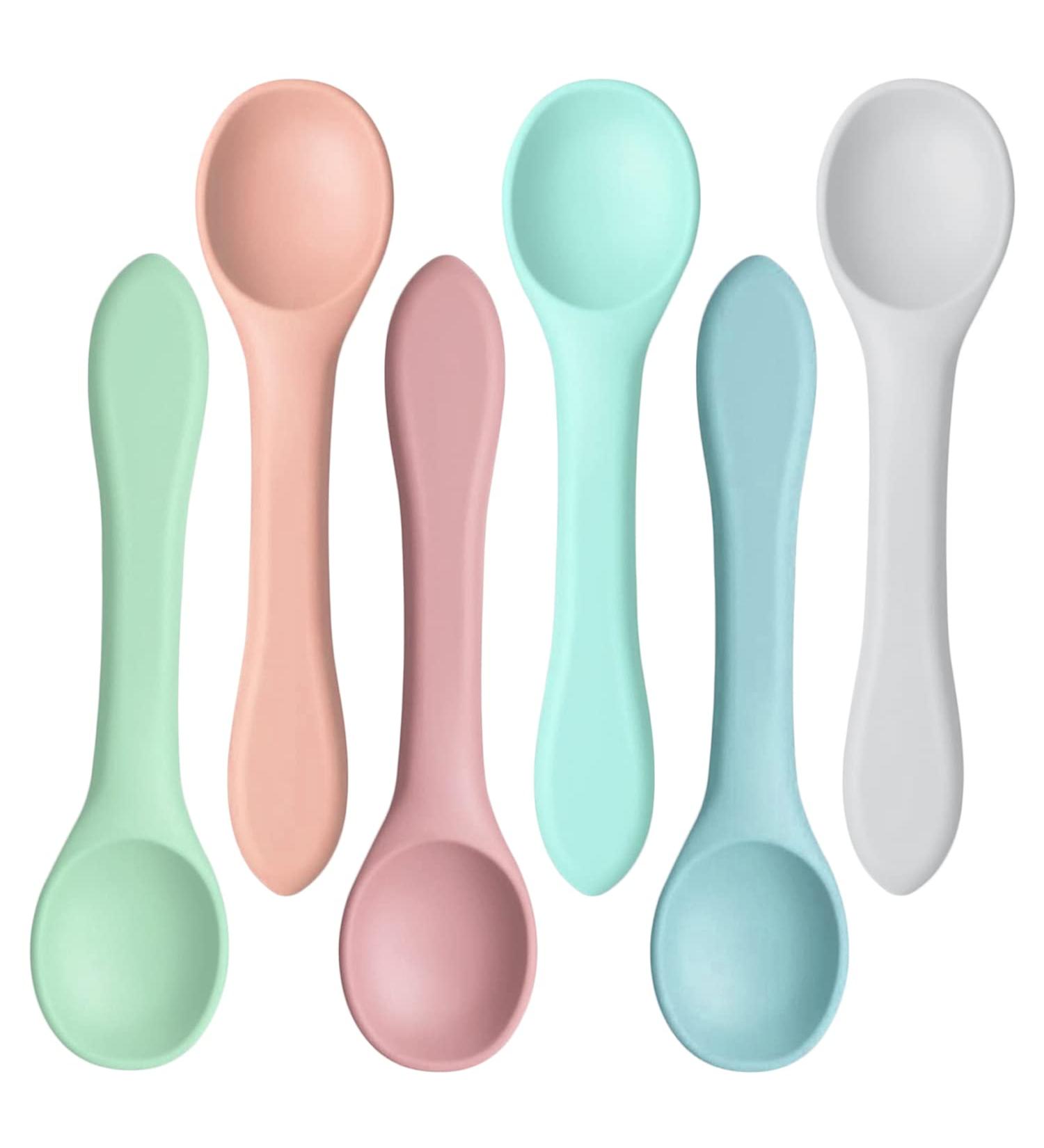 6Pcs Silicone Baby Spoons Set - Feeding & Training Toddler Cutlery - Morandi Pink/Blue/Green, Light Pink/Blue, Grey - Buy Online on SooperMarket.com