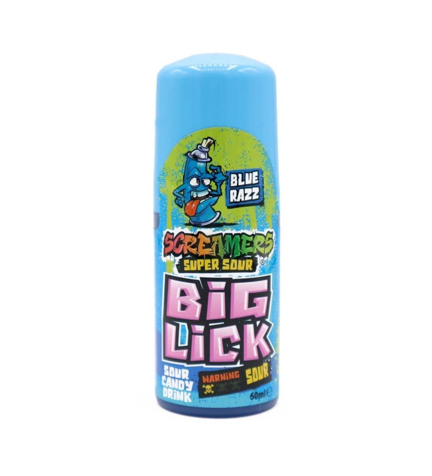 Screamers Big Lick Blue Razz Sour Candy Drink - 4 x 60ml Sour Roller Candy - TICK TOK Sweets - Blue Raspberry - Gluten Free - Halal - Buy Online on SooperMarket.com