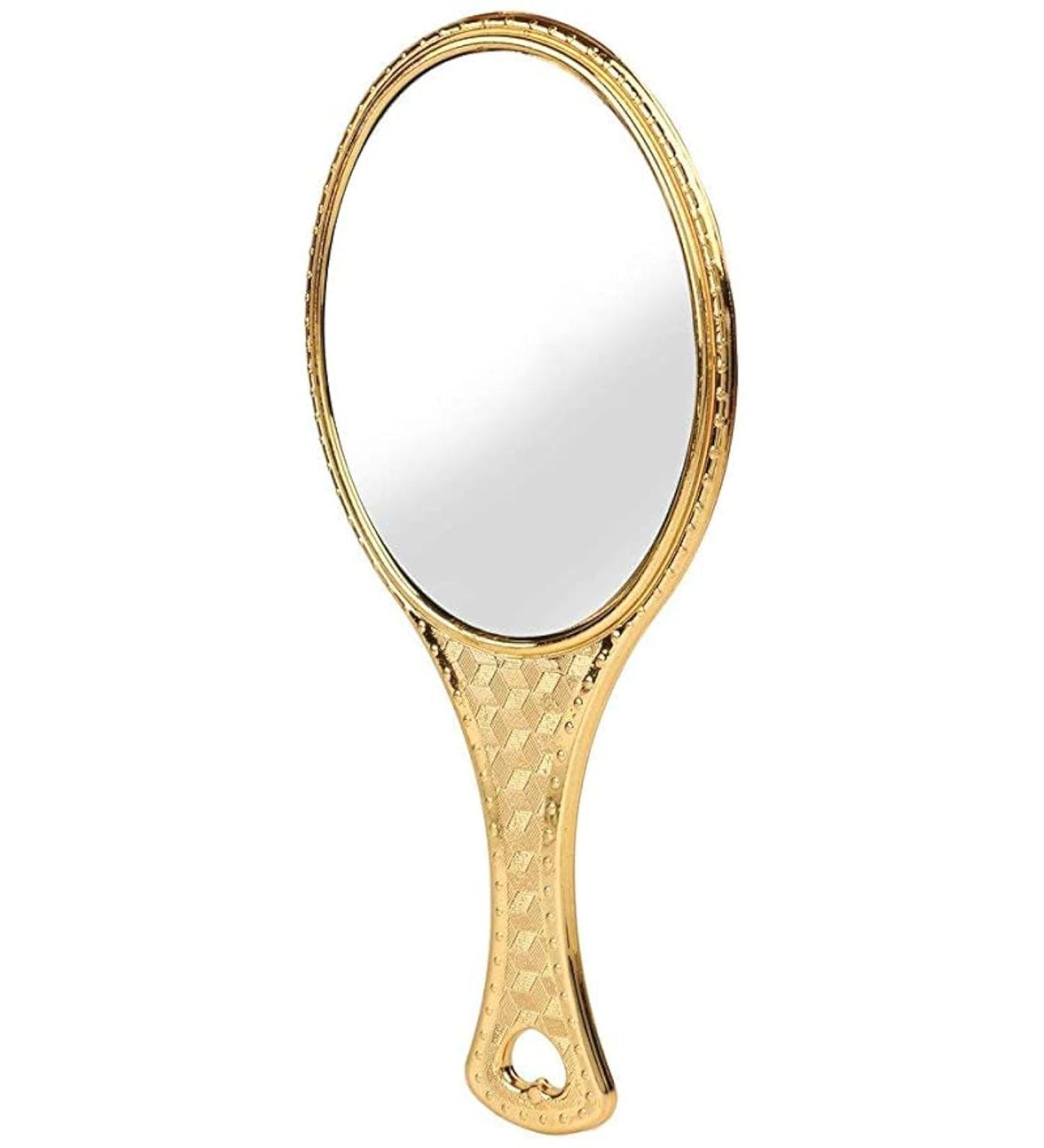 Garden Of Arts Golden Handheld Salon Barbers Hairdressers Oval Mirror with Grip Handle - Buy Online on SooperMarket.com