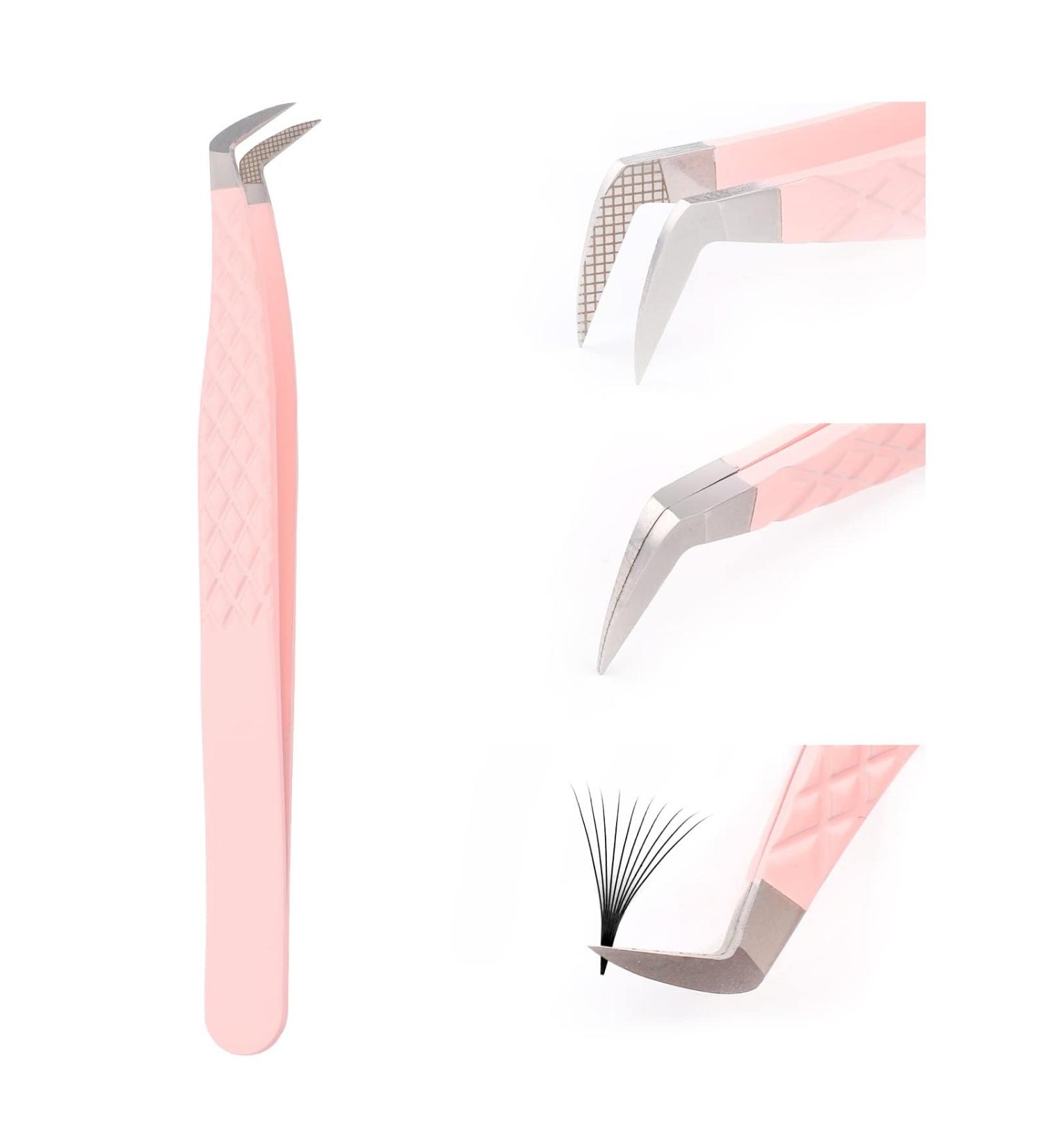 Tweezers for Eyelash Extension Professional Eyelash Tweezers for Single 2D 3D Eyelash Extension(Rounded Corners) 1 count (Pack of 1) Pink - Buy Online on SooperMarket.com