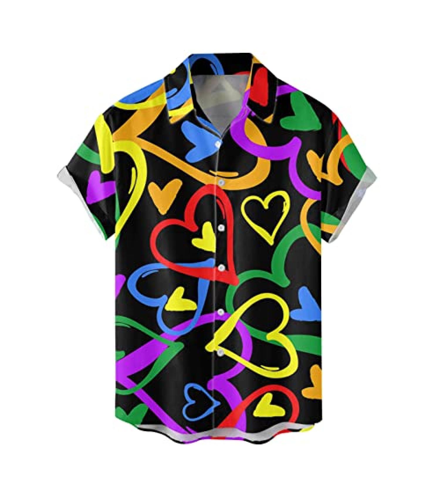 Men's Valentine's Day Heart Print Button Down Shirt - Classic Fit Beach Vacation Blouse | 4XL - Buy Online on SooperMarket.com