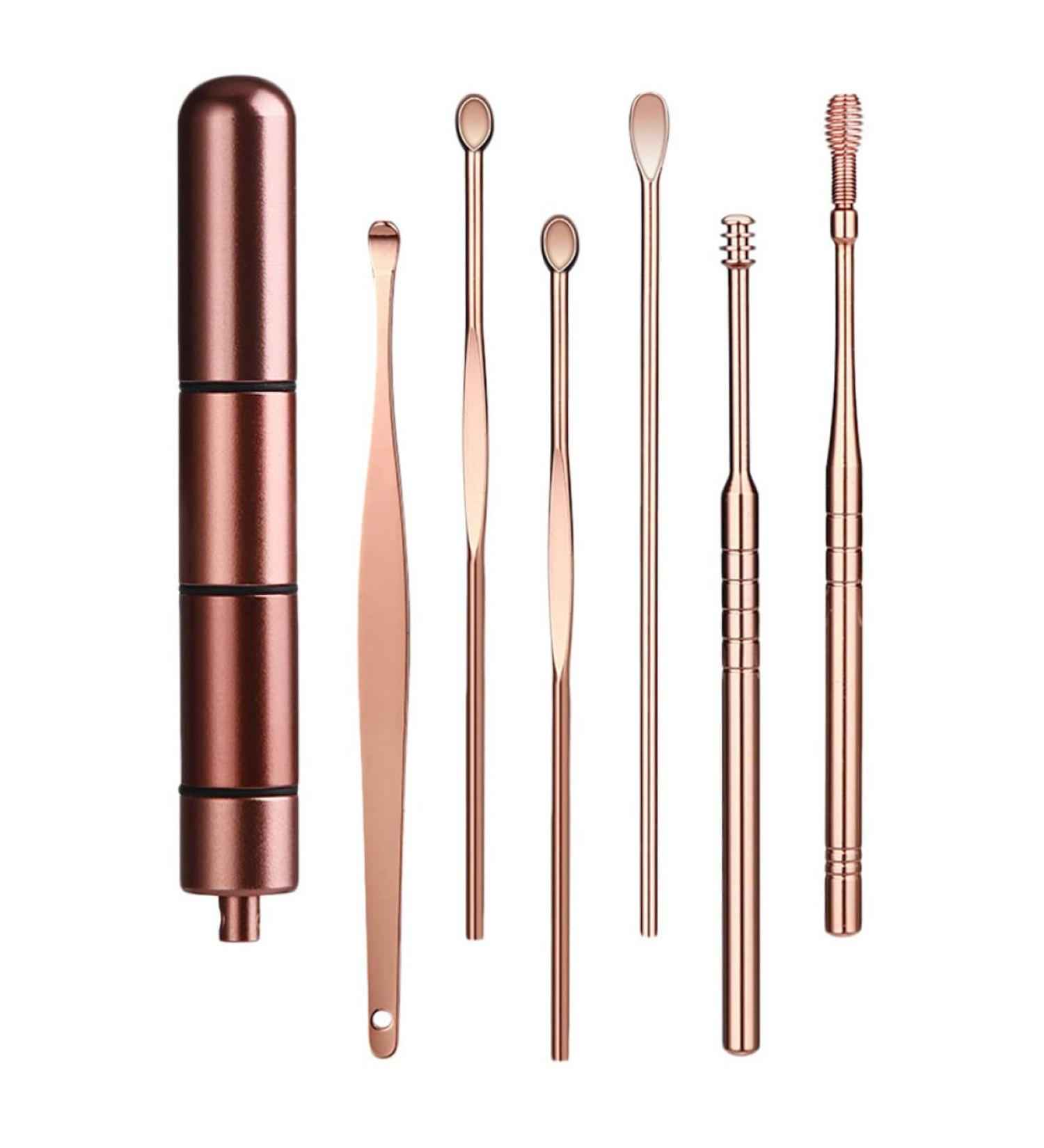 6pcs Stainless Steel Ear Cleaning Swab Kit | Rose Gold Ear Pick Set for Ear Wax Removal | Healeved Headphones Earbuds Cleaner - Buy Online on SooperMarket.com
