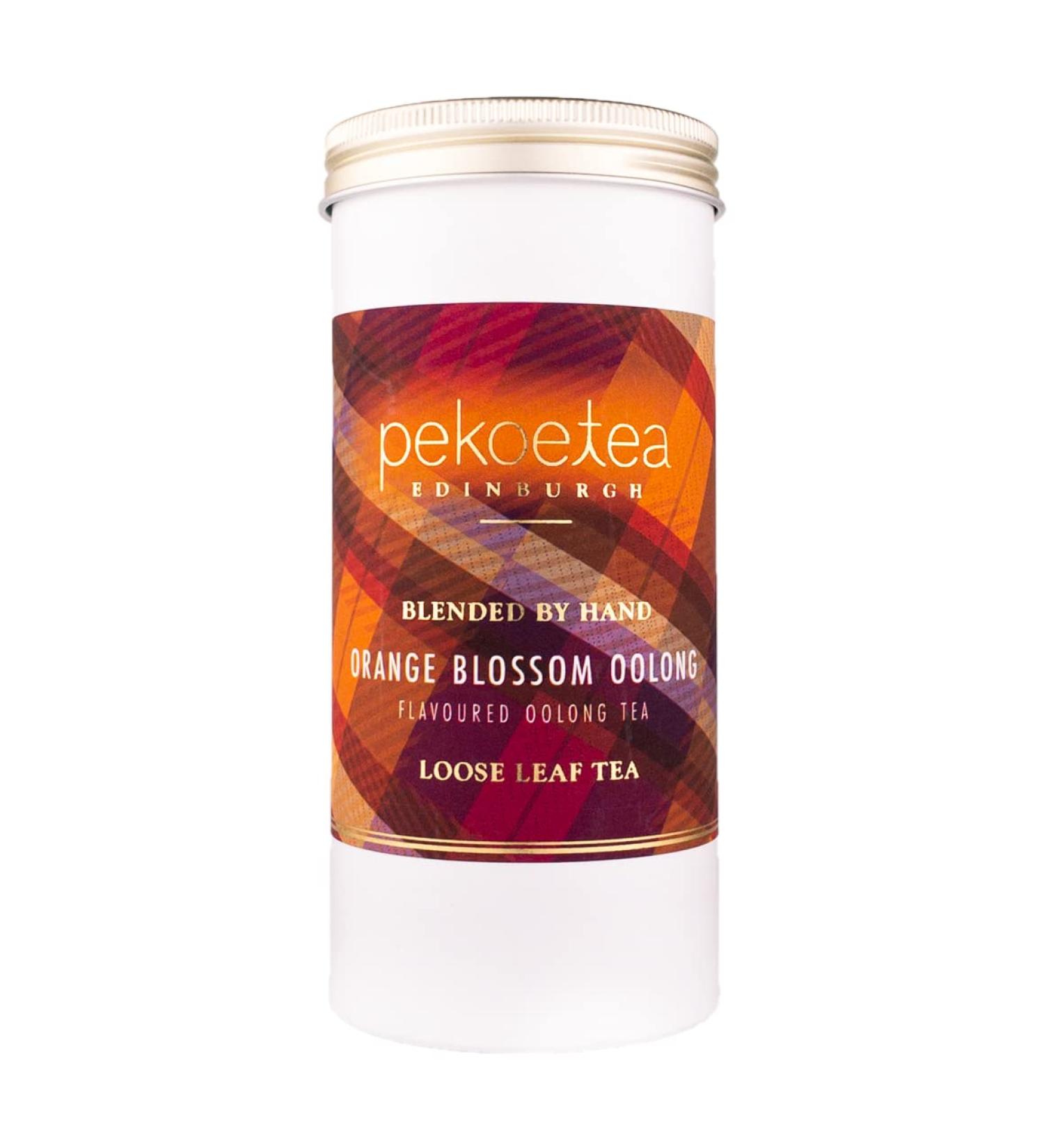 PekoeTea Edinburgh Orange Blossom Oolong Tea - Taiwanese Luxury Blend for Hot and Iced Tea - 50g Caddy in Loose Leaf or Teabags - Buy Online on SooperMarket.com