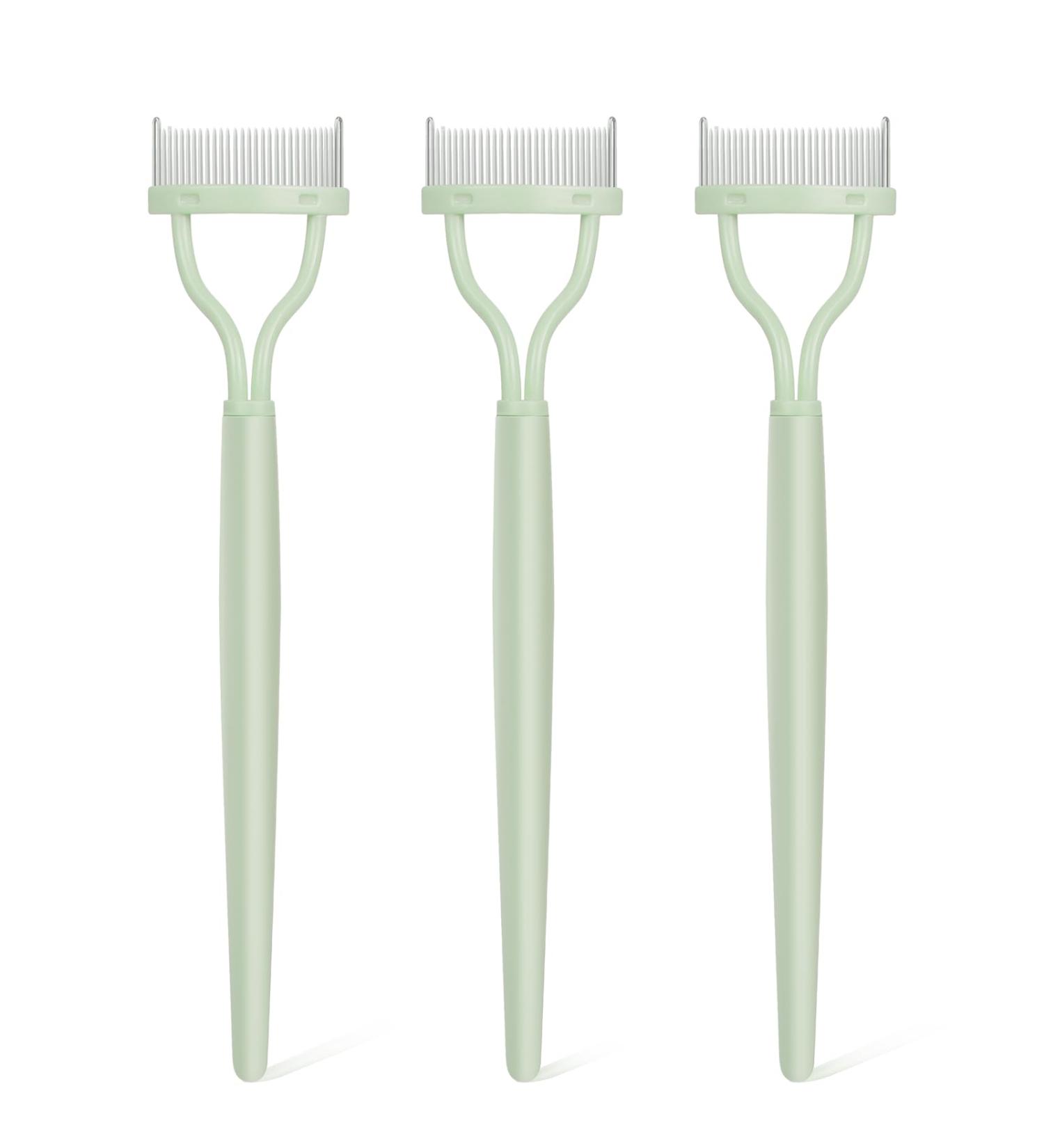 Eyelash Comb & Curler Set - 3 Pcs Metal Teeth Mascara Applicator & Eyebrow Brush - Perfect Eye Lash Tool in Light Green - Buy Online on SooperMarket.com