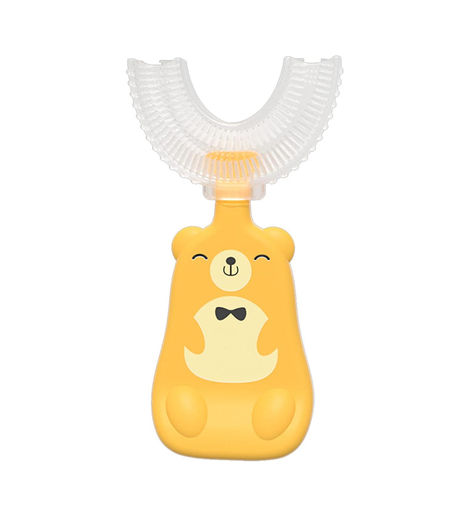 JENPECH Cute Bear/Duck Kids U-Shaped Toothbrush - Food Grade Soft Silicone Brush Head 360 Oral Teeth Cleaning Design for Toddlers and Children Yellow Bear 6-12 Years - Buy Online on SooperMarket.com
