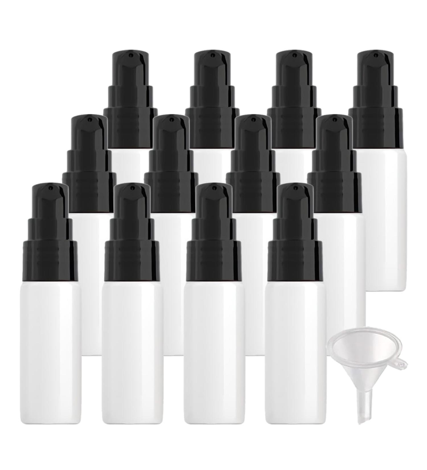 ZEOABSY 12 Pieces 20 ml White Lotion Bottles with BlackÂ Pump 20ml Empty PET Plastic Lotion Pump Bottle Cosmetic Gel Travel Container for Cosmetic Make up Cleaning + 2 x Funnel White 20ml - Buy Online on SooperMarket.com