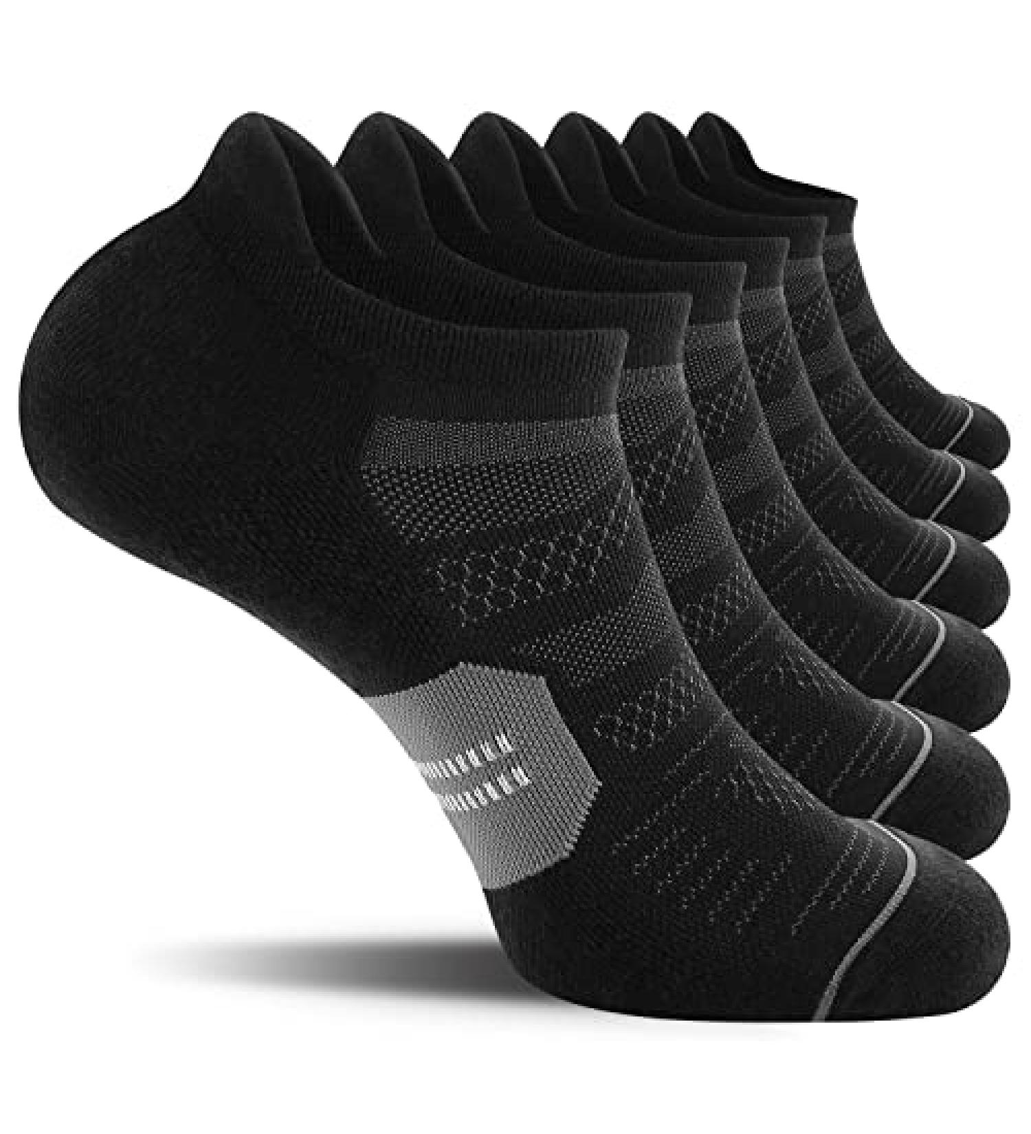 CELSERSPORT 6 Pack Running Ankle Socks - Cushioned Low Cut Athletic Tab Sport Socks for Men and Women - Black/Grey (Large) - Buy Online on SooperMarket.com