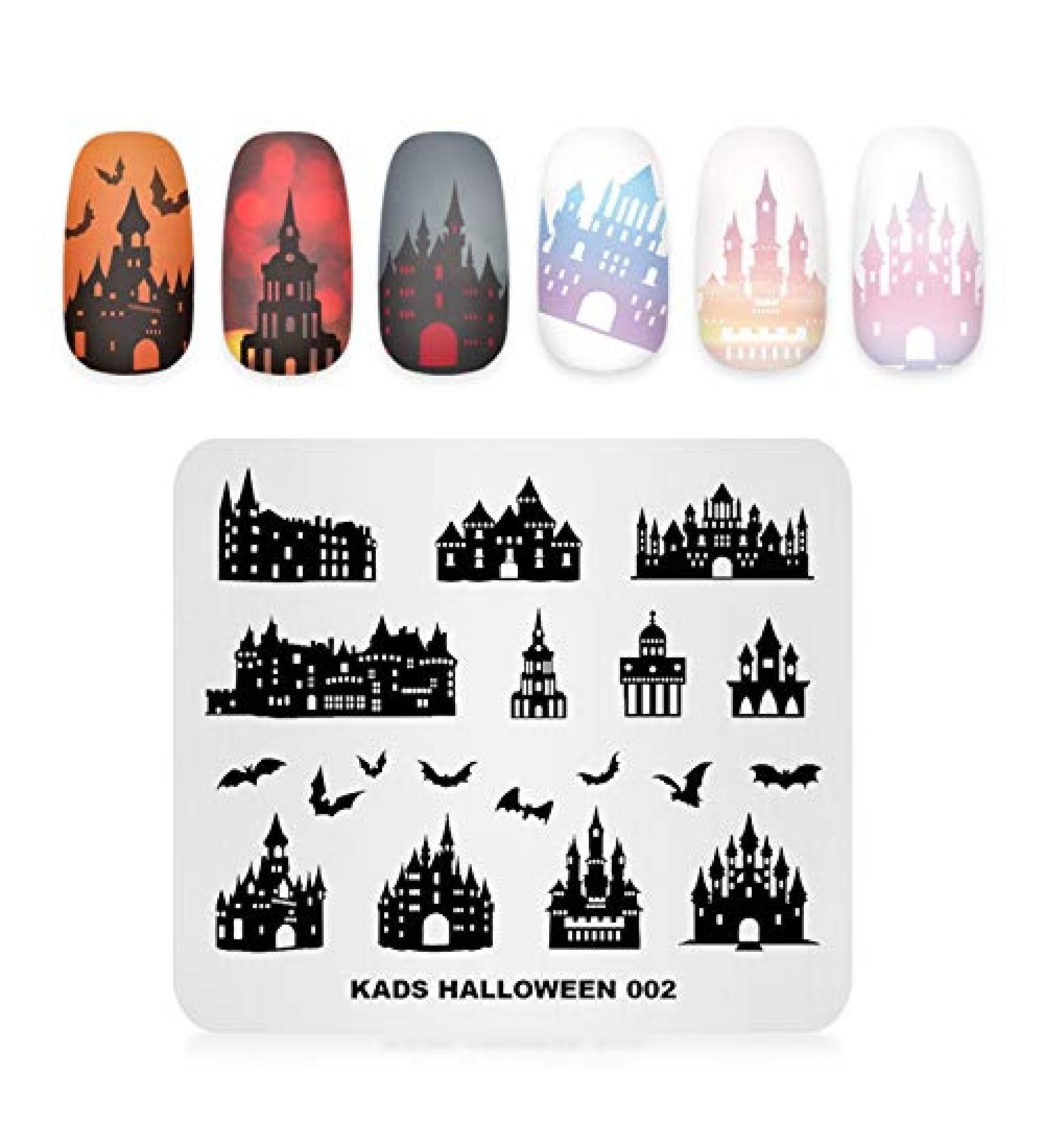 Halloween Nail Stamping Plate - Castle, Bat, Haunted House Patterns | Alexnailart HA002 - Buy Online on SooperMarket.com