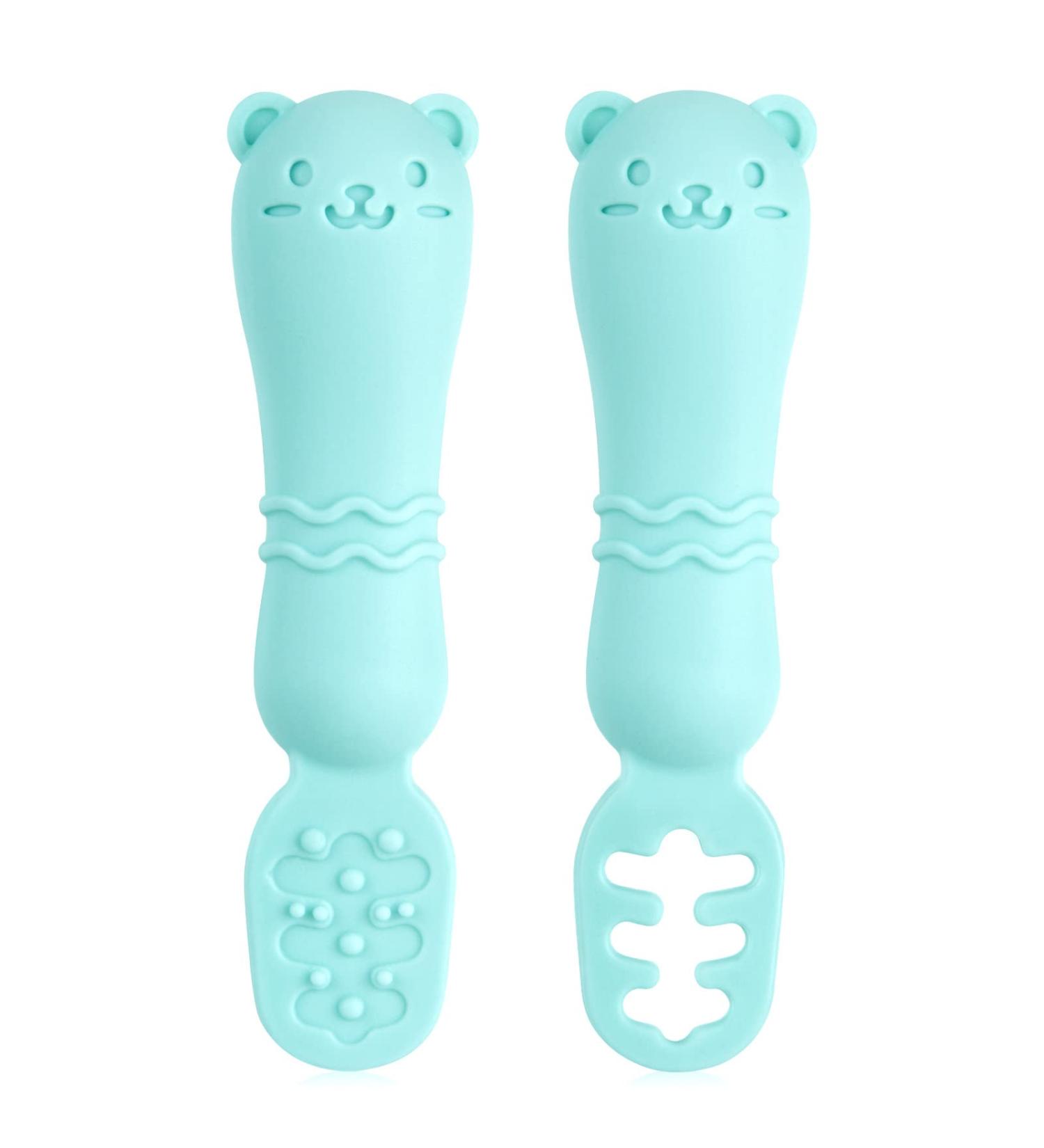 Vicloon Baby Fork and Spoon Set - Silicone Weaning Spoon Kit for Self Feeding - Easy Grip Toddler Cutlery in Light Blue - Buy Online on SooperMarket.com