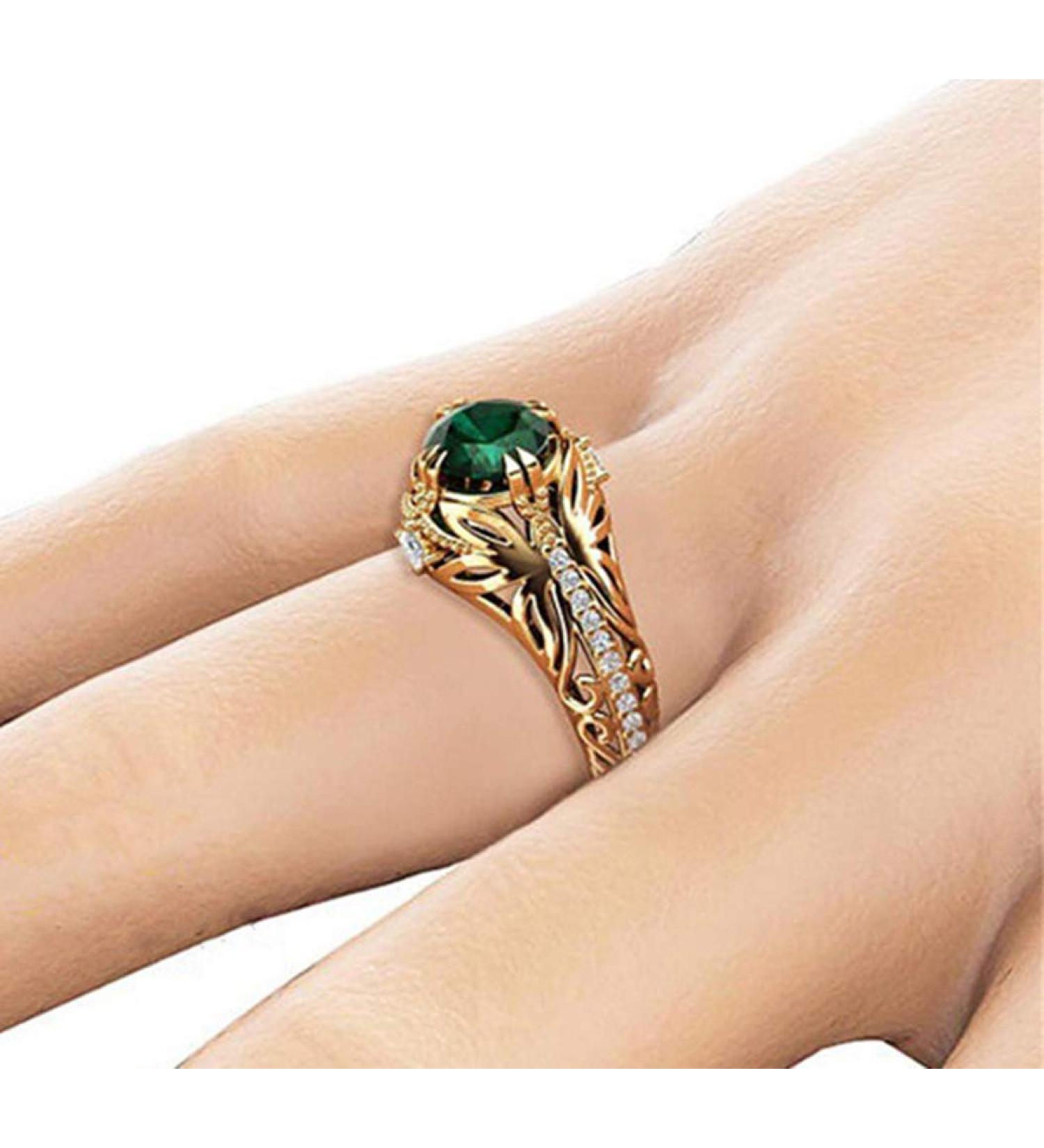 14k Gold Filled Emerald Diamond Ring for Women - Anniversary Engagement Wedding Gemstone Ring - Buy Online on SooperMarket.com