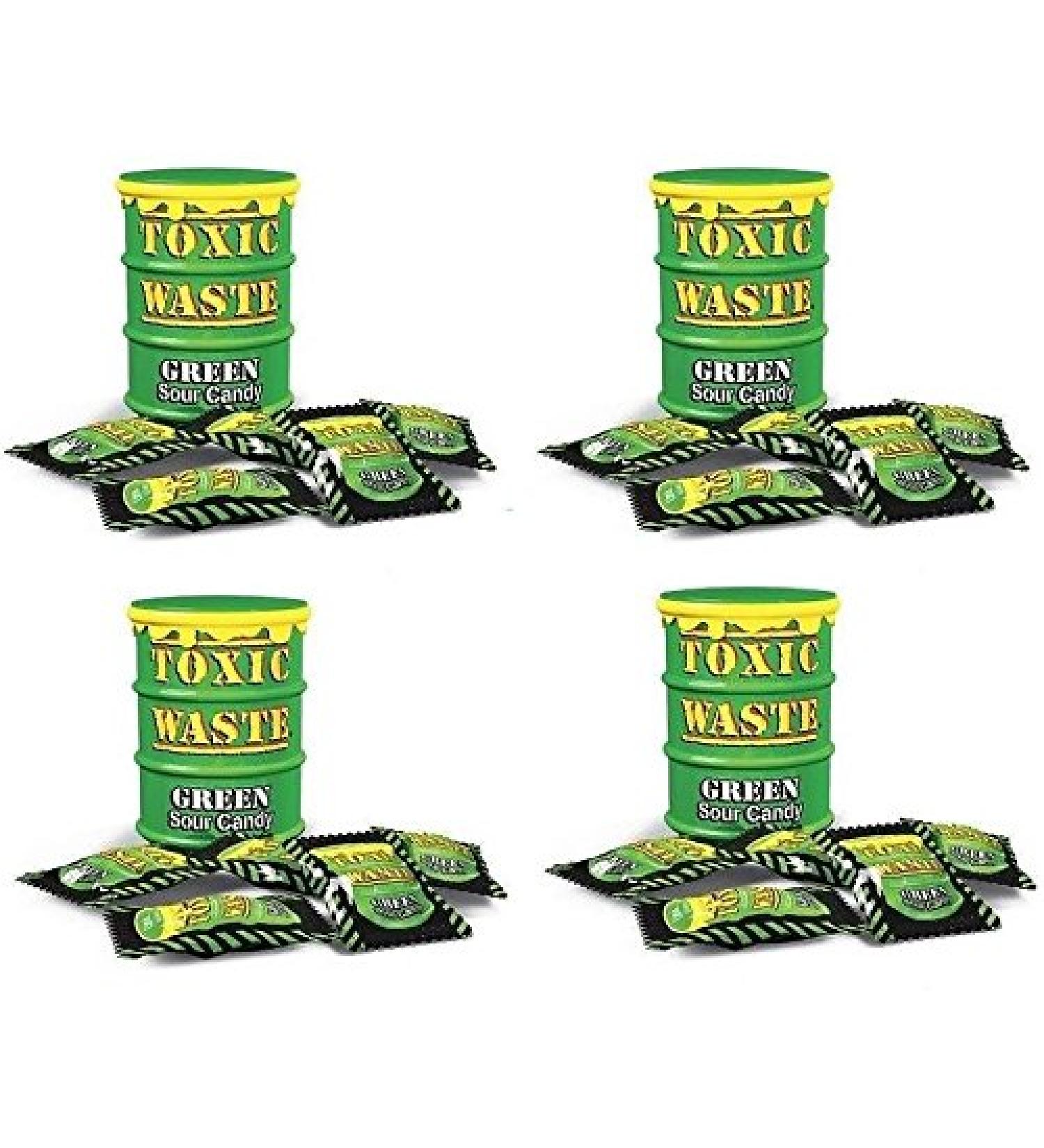 4 x Green Toxic Waste Drum Candy Sweets - Ultra Sour Flavours (Kiwi Lime Pear Melon Apple)
