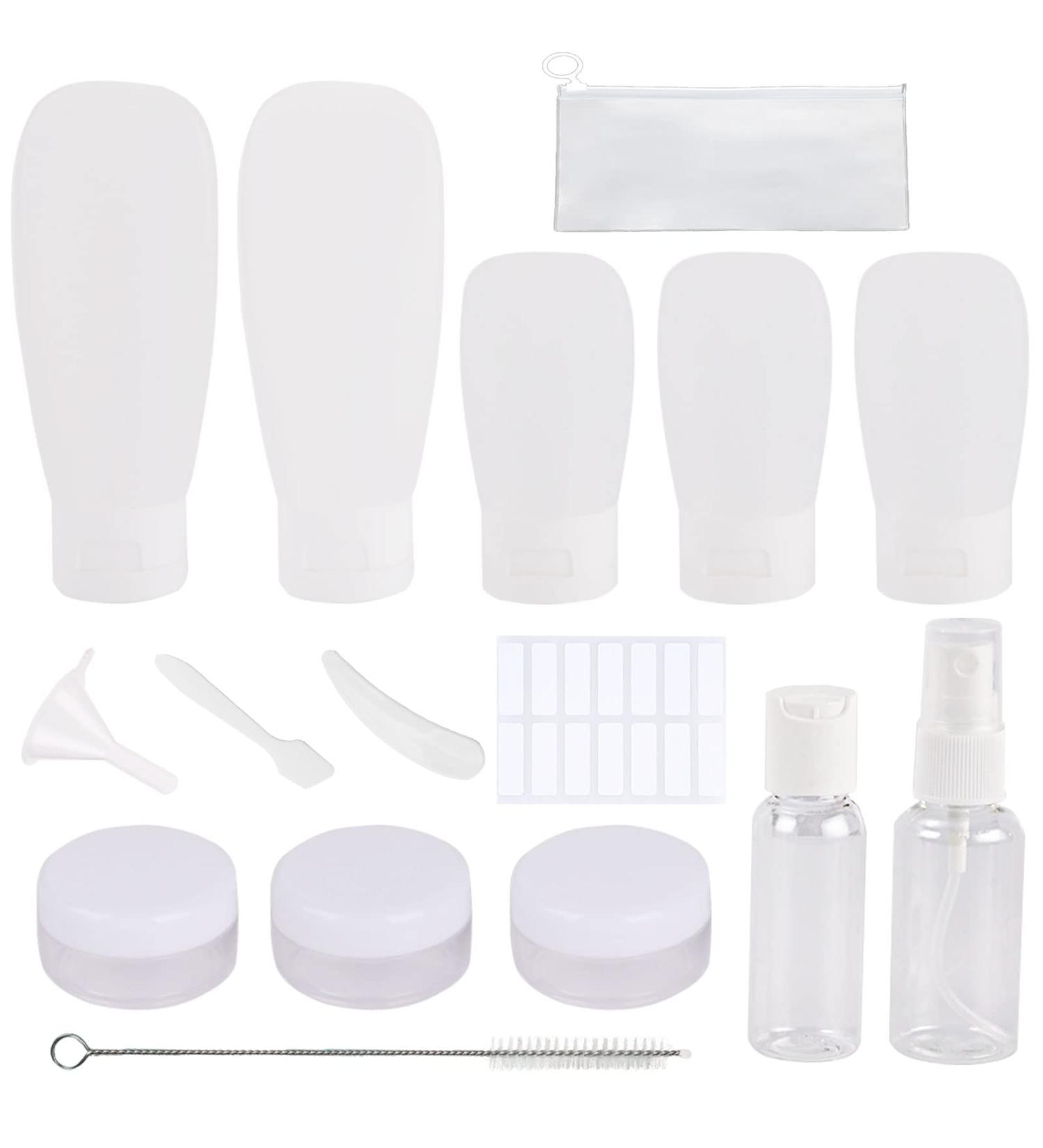 Travel Set Cosmetics - 16 Leak-Proof Bottles (60ml & 30ml) with Cultural Bag | Refillable Plastic Travel Containers for Shampoo Lotion & Shower Gel - Buy Online on SooperMarket.com
