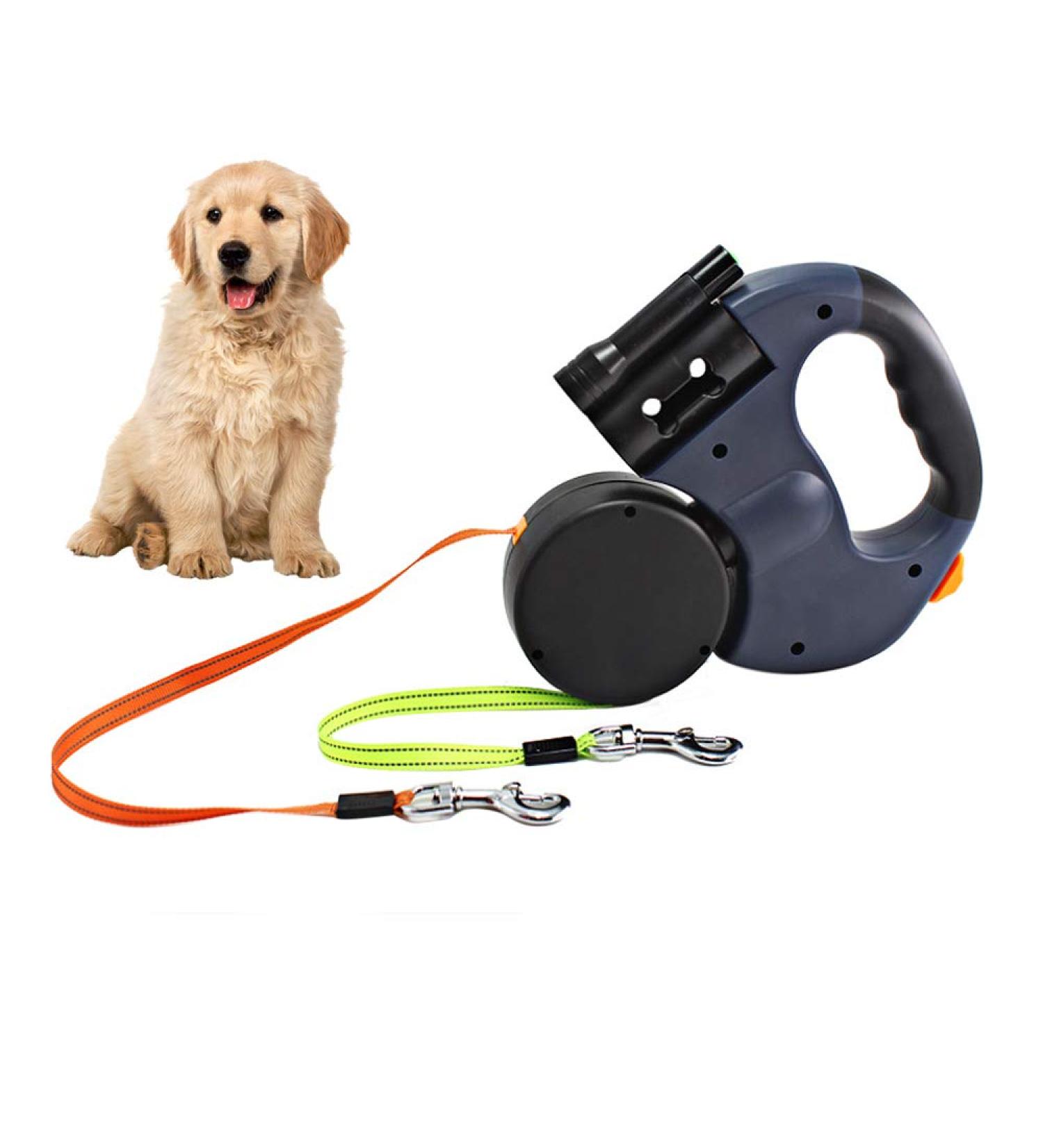 Buy Gobesty Double-Pulling Dog Leash - Retractable 3M Leash for Two Dogs with LED Light & Garbage Box | International Shipping - Buy Online on SooperMarket.com