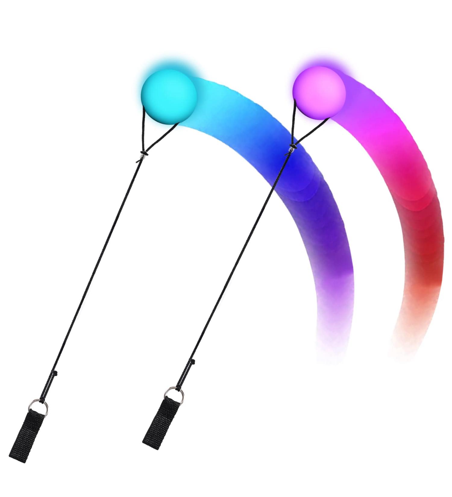 Joycabin LED Poi Balls Set 2 Bright Rainbow Juggling Balls with Strobe Effect & Adjustable Cords for Beginners Kids & Adults - Perfect for Outdoor Play! - Buy Online on SooperMarket.com